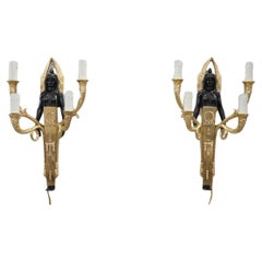 Vintage 20th Century Retour D’egypte Style Pair of Sconces in Gilded Bronze