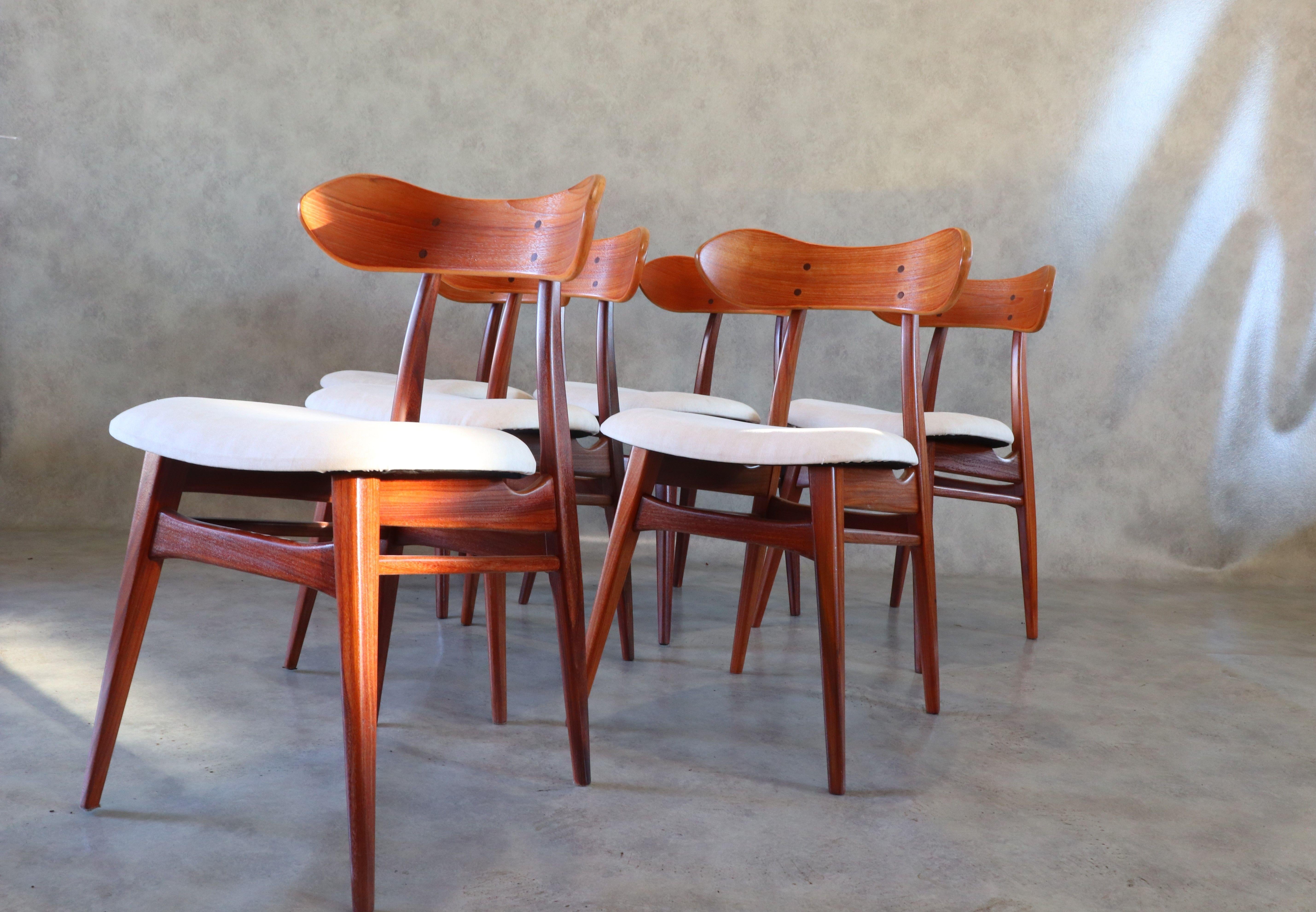 20th Century Reupholstered Teak Dining Chairs by Louis Van Teeffelen for Webe In Good Condition In Bunnik, NL