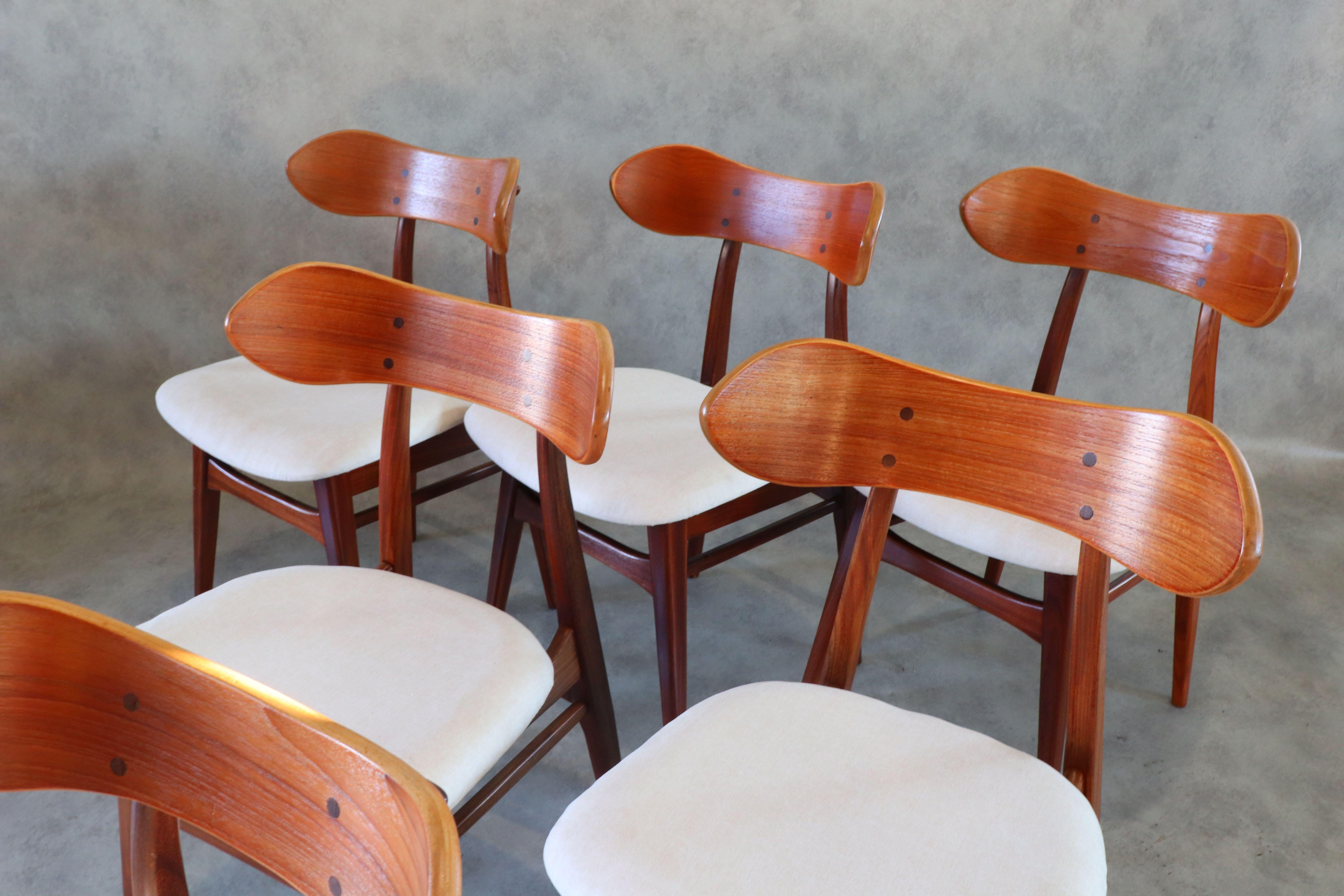 Mid-20th Century 20th Century Reupholstered Teak Dining Chairs by Louis Van Teeffelen for Webe
