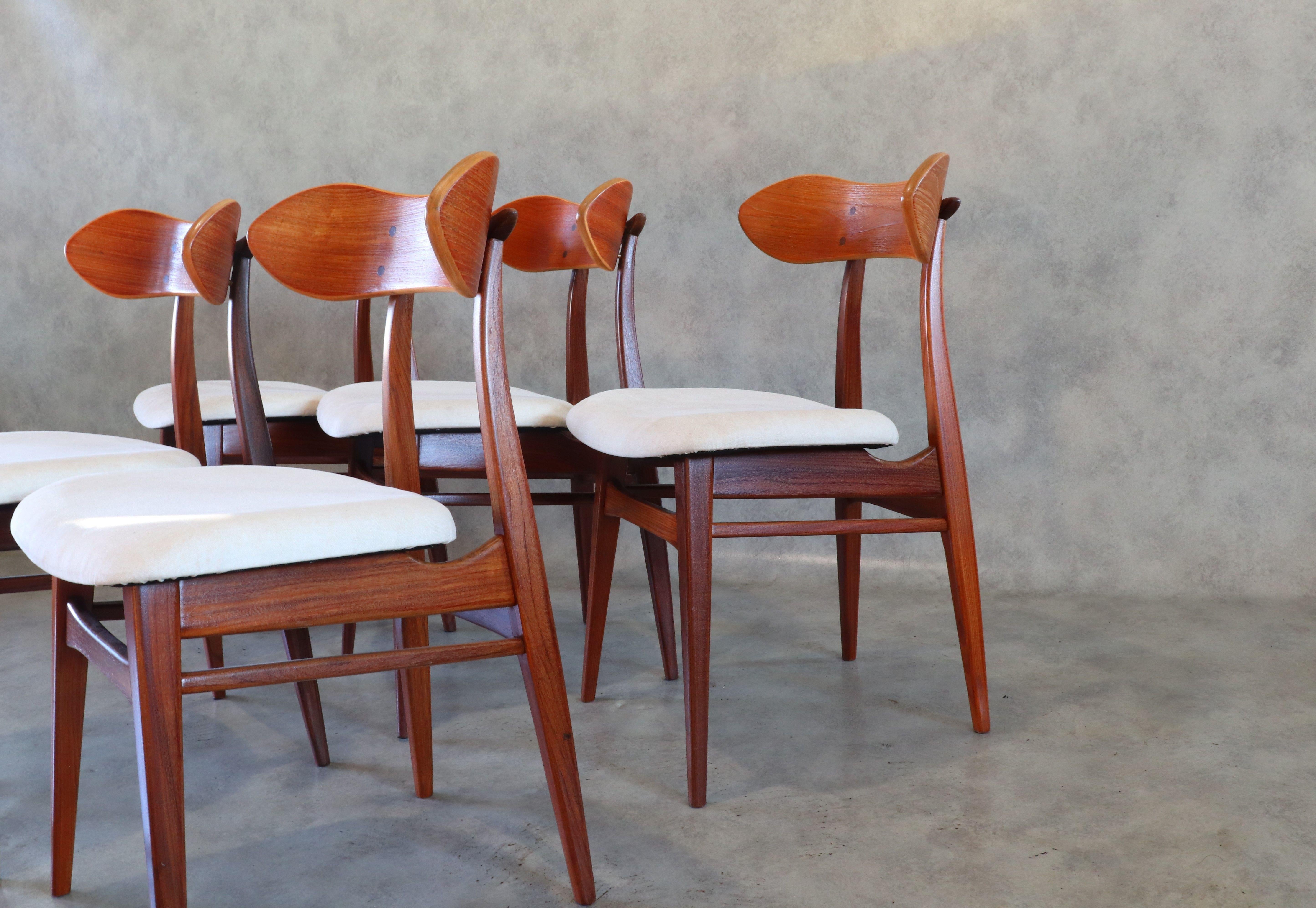 Fabric 20th Century Reupholstered Teak Dining Chairs by Louis Van Teeffelen for Webe