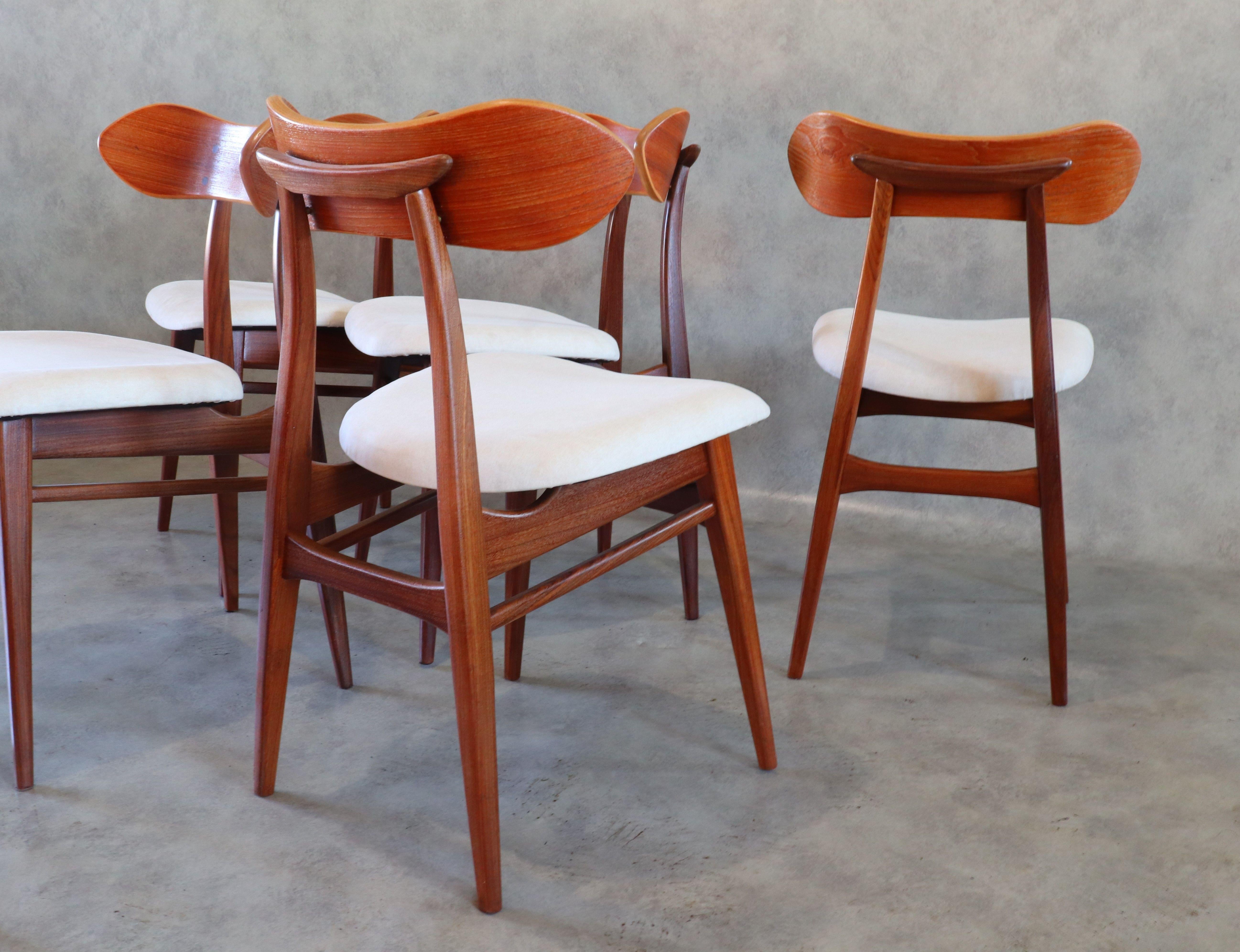 20th Century Reupholstered Teak Dining Chairs by Louis Van Teeffelen for Webe 1