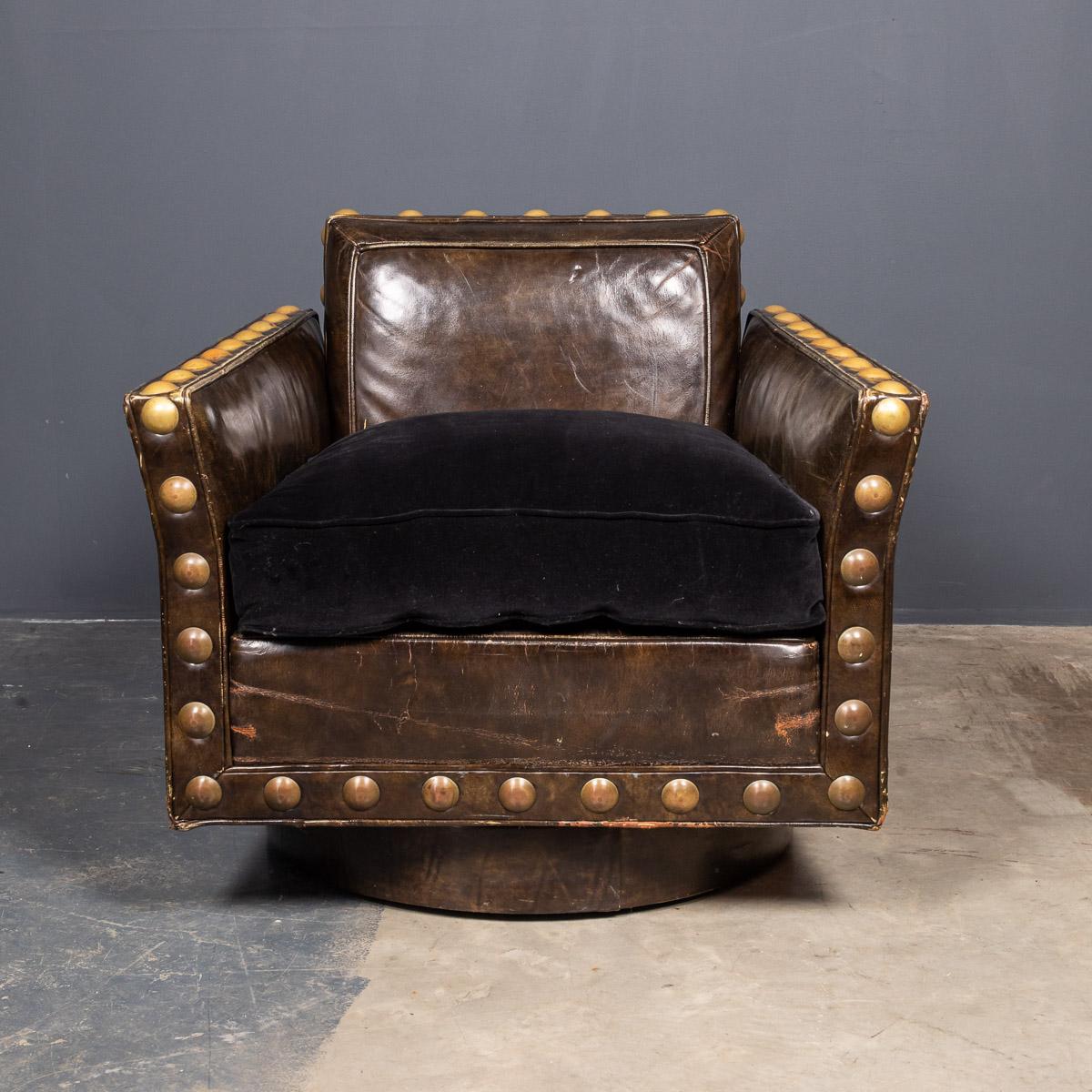 American 20th Century Revolving Leather Club Chair, Siebe Baker, c.1960