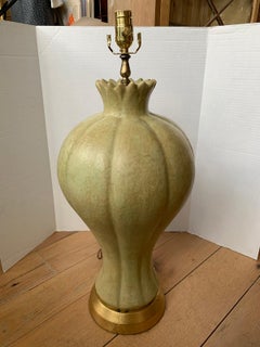 20th Century Ribbed Glazed Pottery Lamp on Custom Giltwood Base