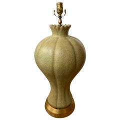 20th Century Ribbed Glazed Pottery Lamp on Custom Giltwood Base