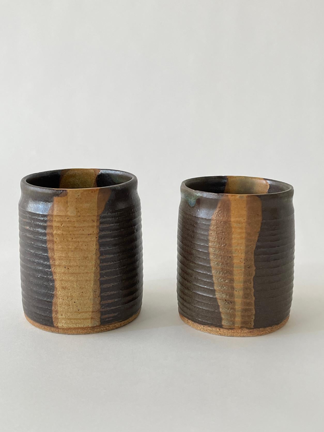 Mid-Century Modern 20th Century Ridged Ceramic Cup Set For Sale