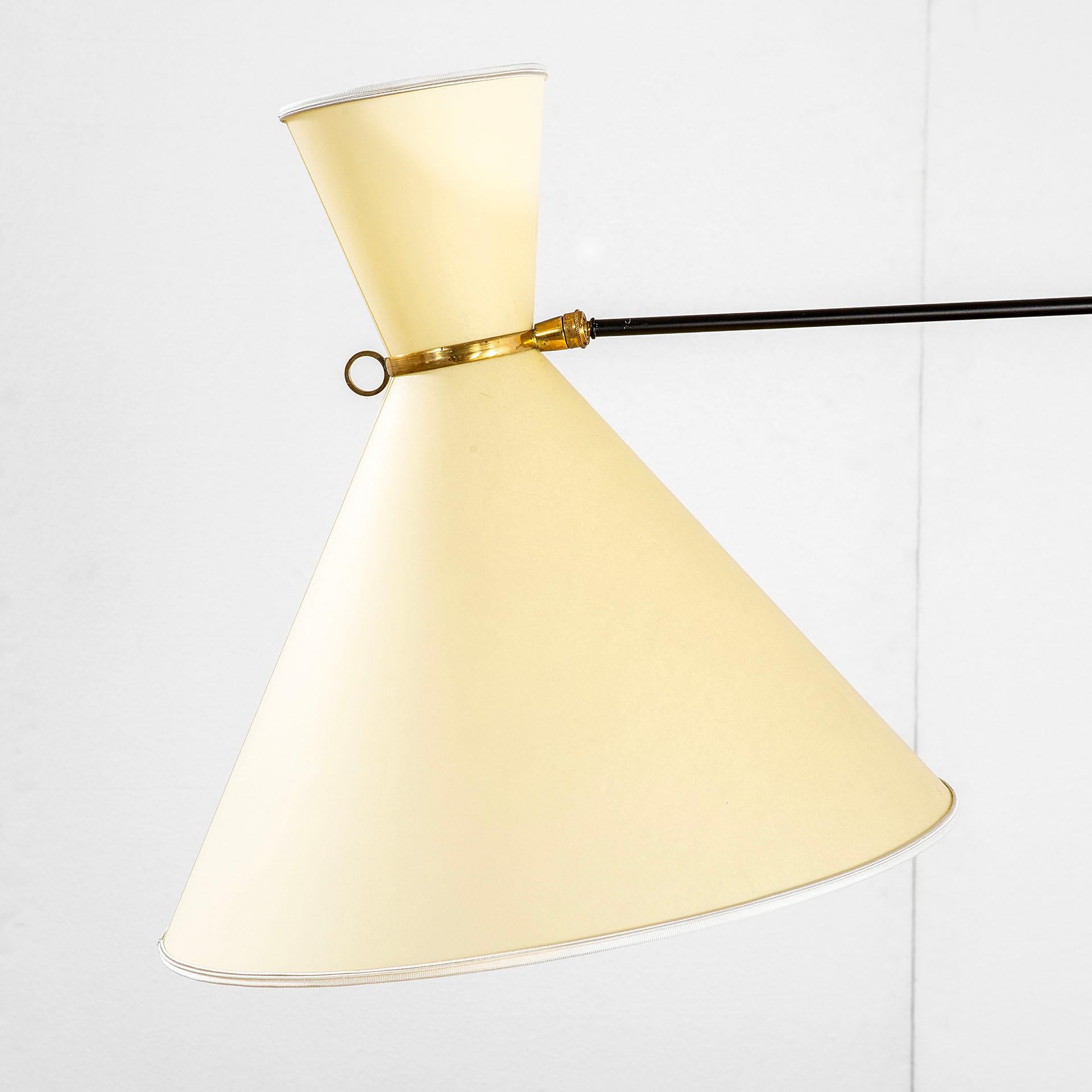 French 20th Century Robert Mathieu Directionable Wall Lamp in Brass and Fabric, 60s For Sale