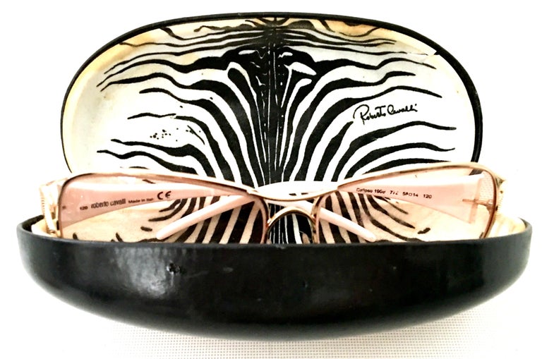 20th Century Roberto Cavalli White and 22K Gold Plate Logo Snake Eye