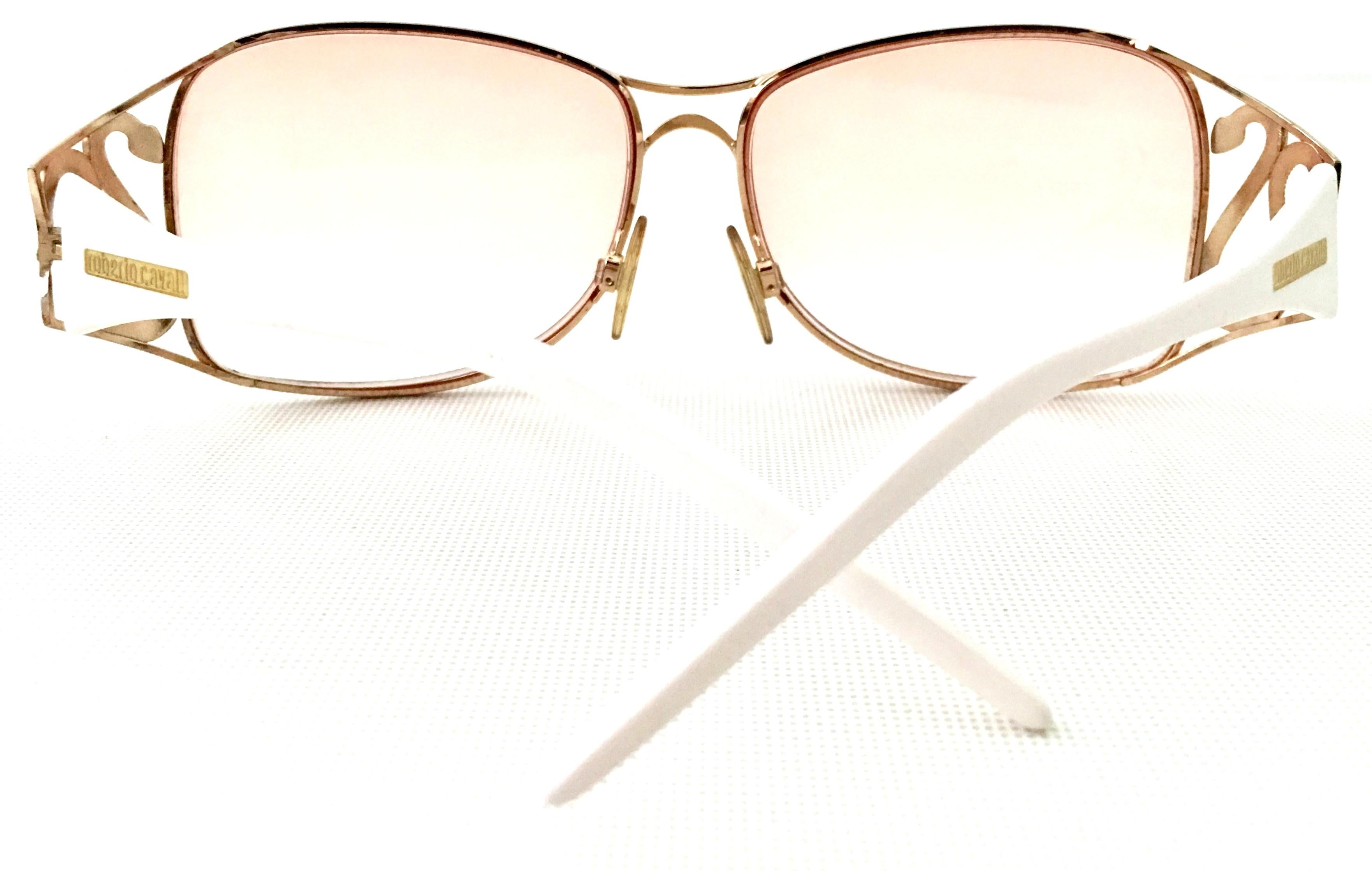 20th Century Roberto Cavalli White & 22K Gold Plate Logo Snake Eye Glasses 2