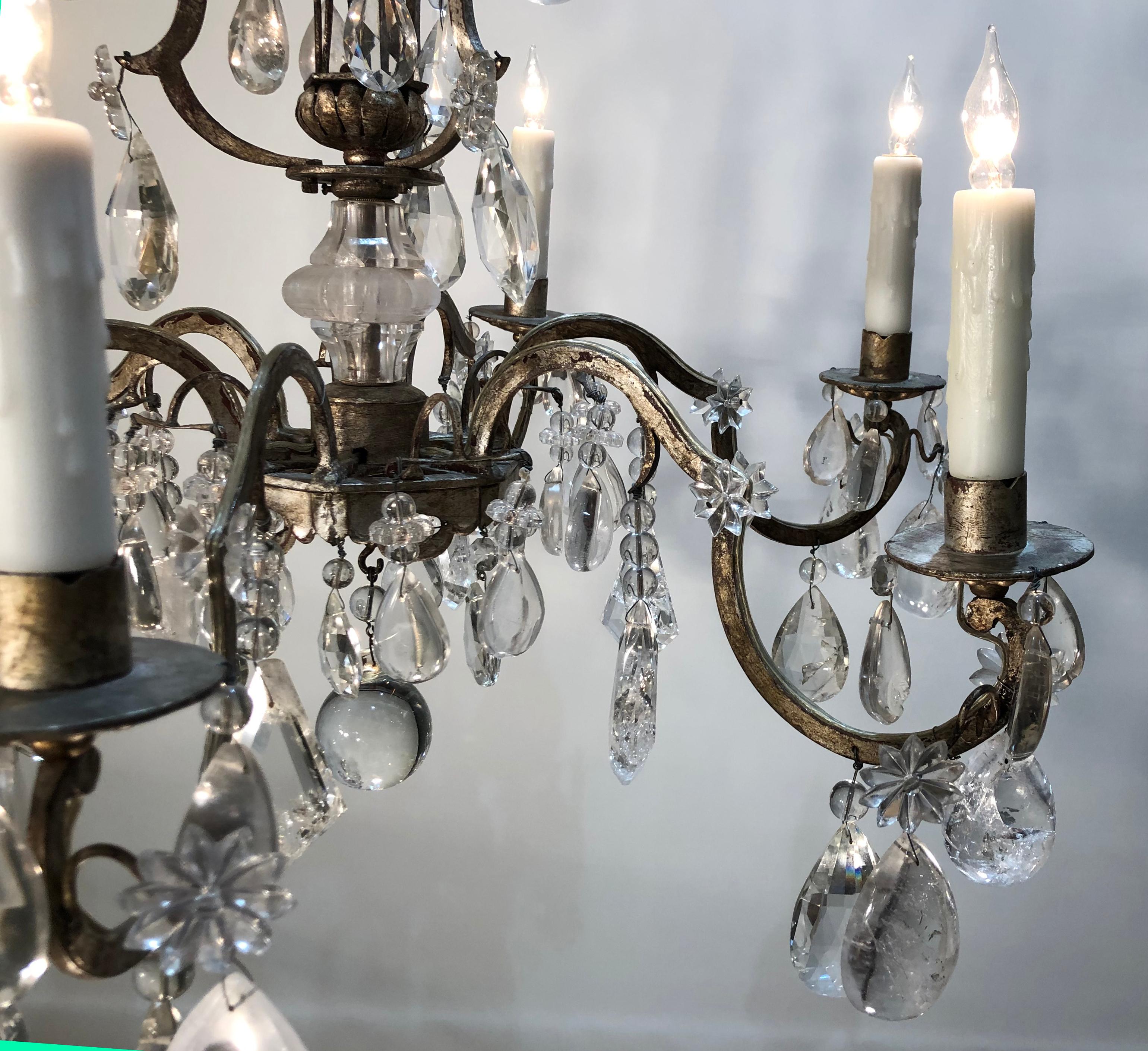 20th Century Rock Crystal and Silver Leaf Italian Chandelier In Good Condition In Charleston, SC