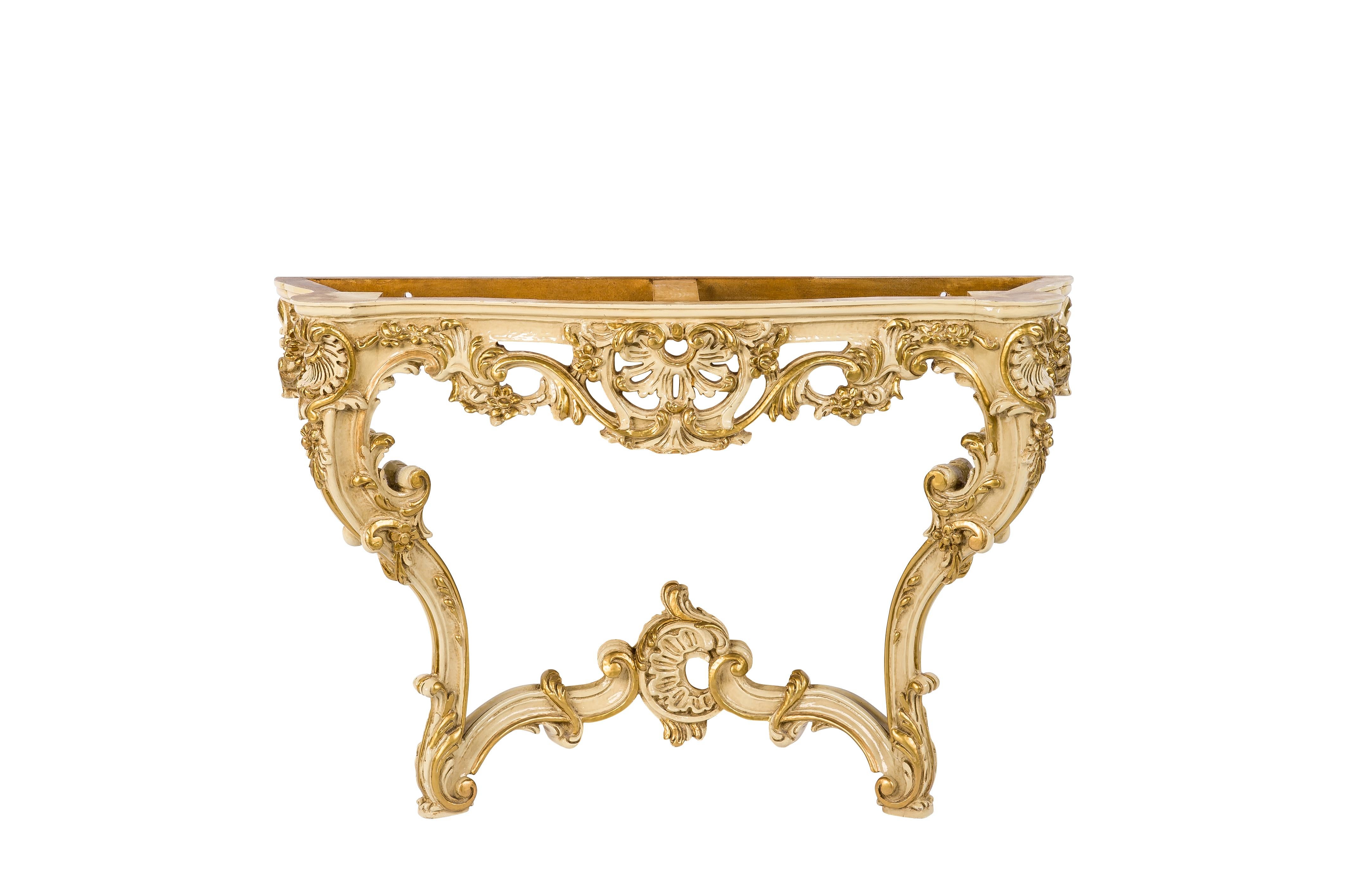 20th century Rococo carved giltwood and paint Italian consoles with mirror For Sale 4