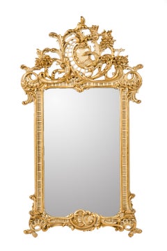 Consolle rococò del XX secolo in legno dorato intagliato e vernice con specchio