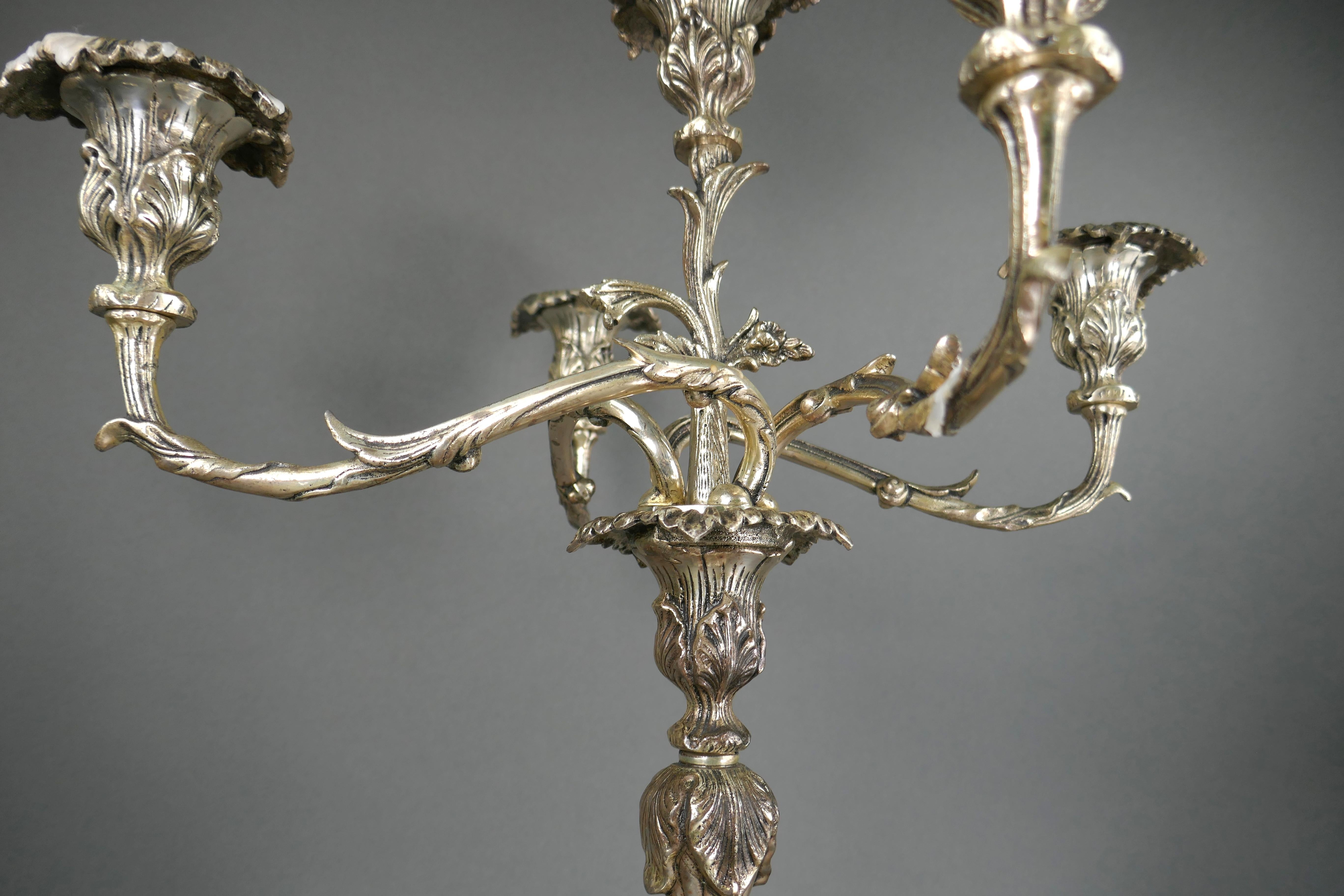 20th Century Rococo Silver Plate Five Arm Table Centerpiece Candelabra 4
