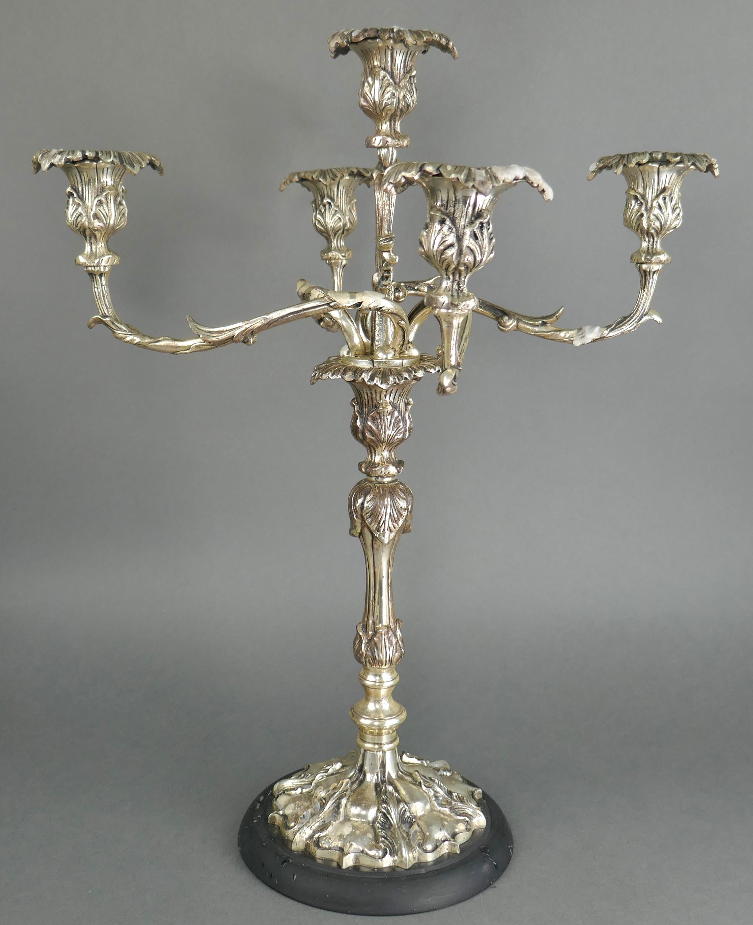 20th Century Rococo Silver Plate Five Arm Table Centerpiece Candelabra 5