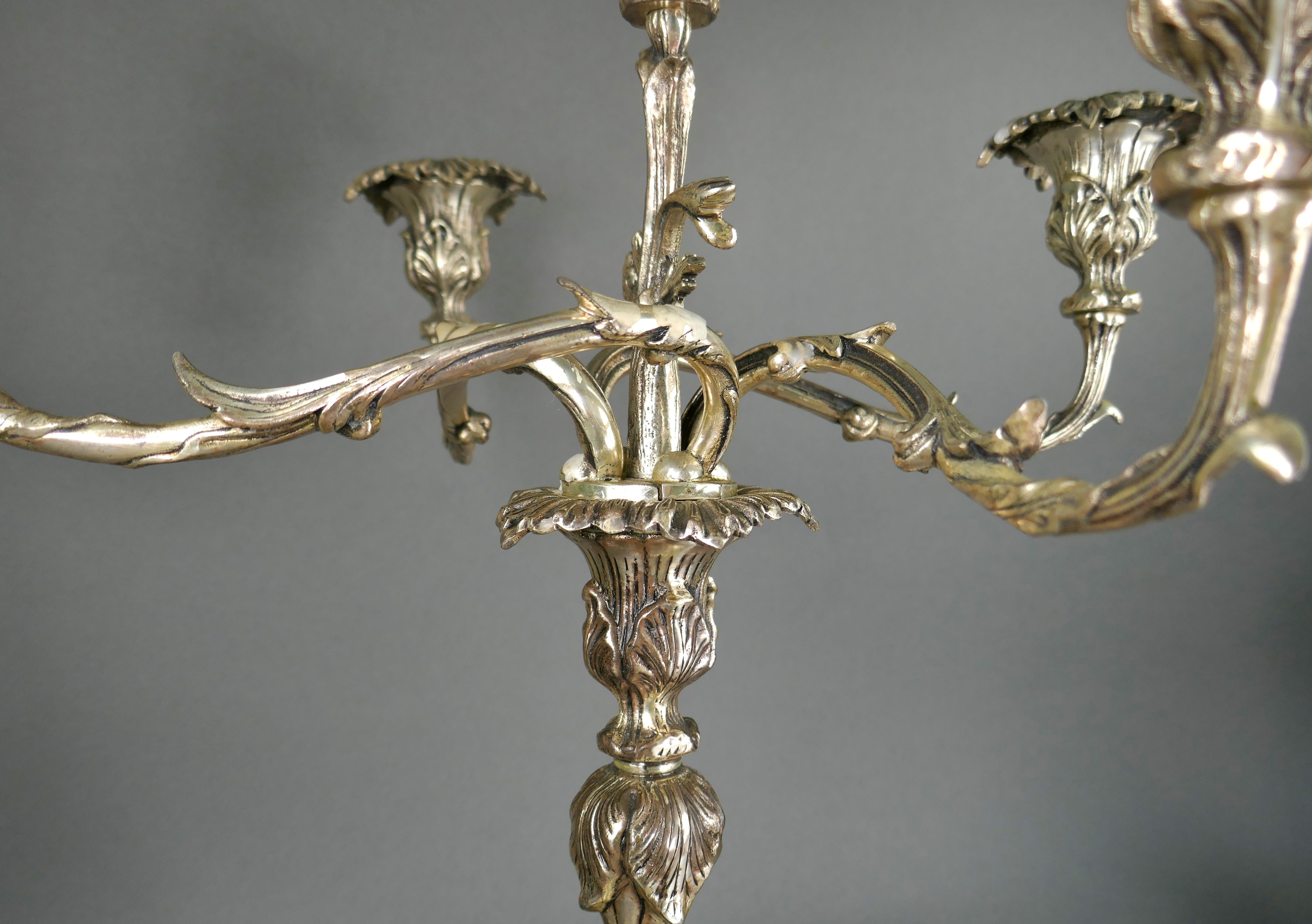 20th Century Rococo Silver Plate Five Arm Table Centerpiece Candelabra 7