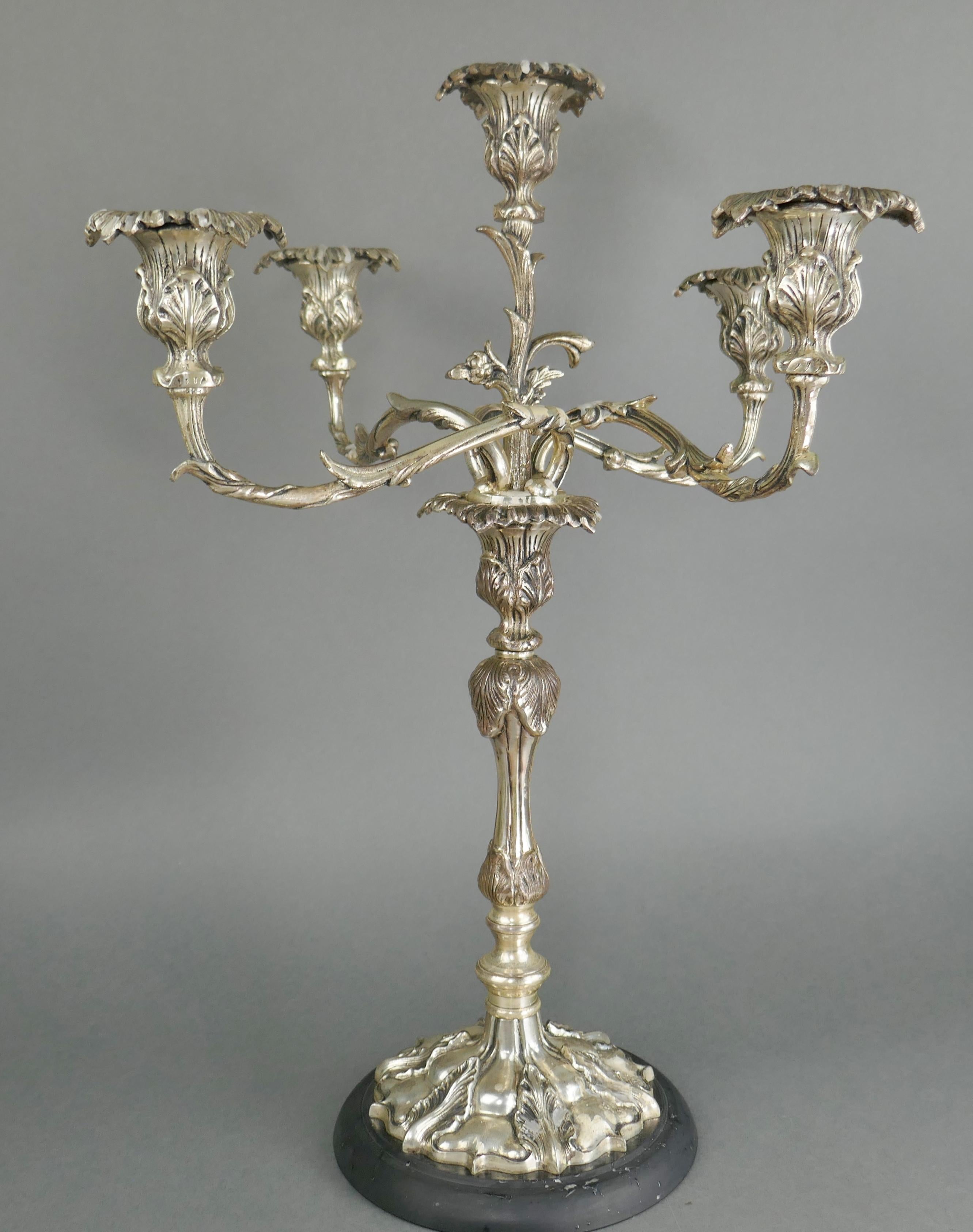 20th Century Rococo Silver Plate Five Arm Table Centerpiece Candelabra 8