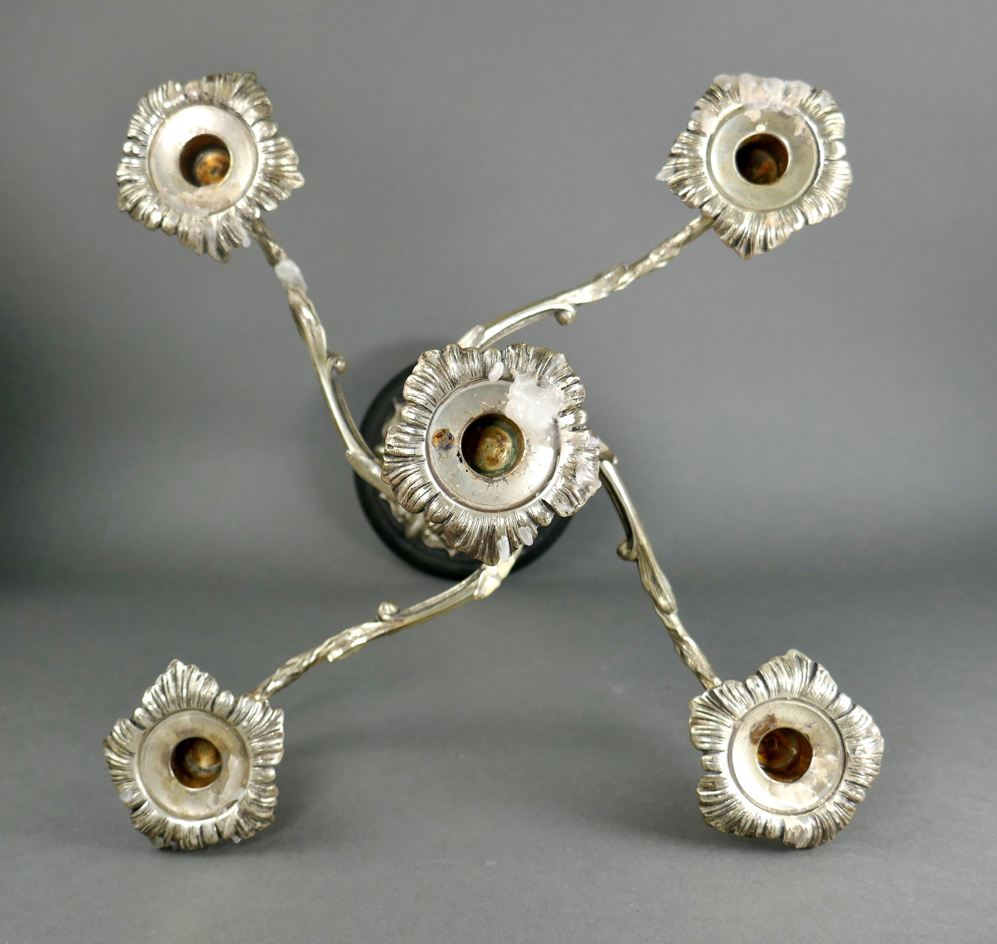 20th Century Rococo Silver Plate Five Arm Table Centerpiece Candelabra 10