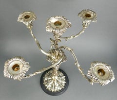 20th Century Rococo Silver Plate Five Arm Table Centerpiece Candelabra
