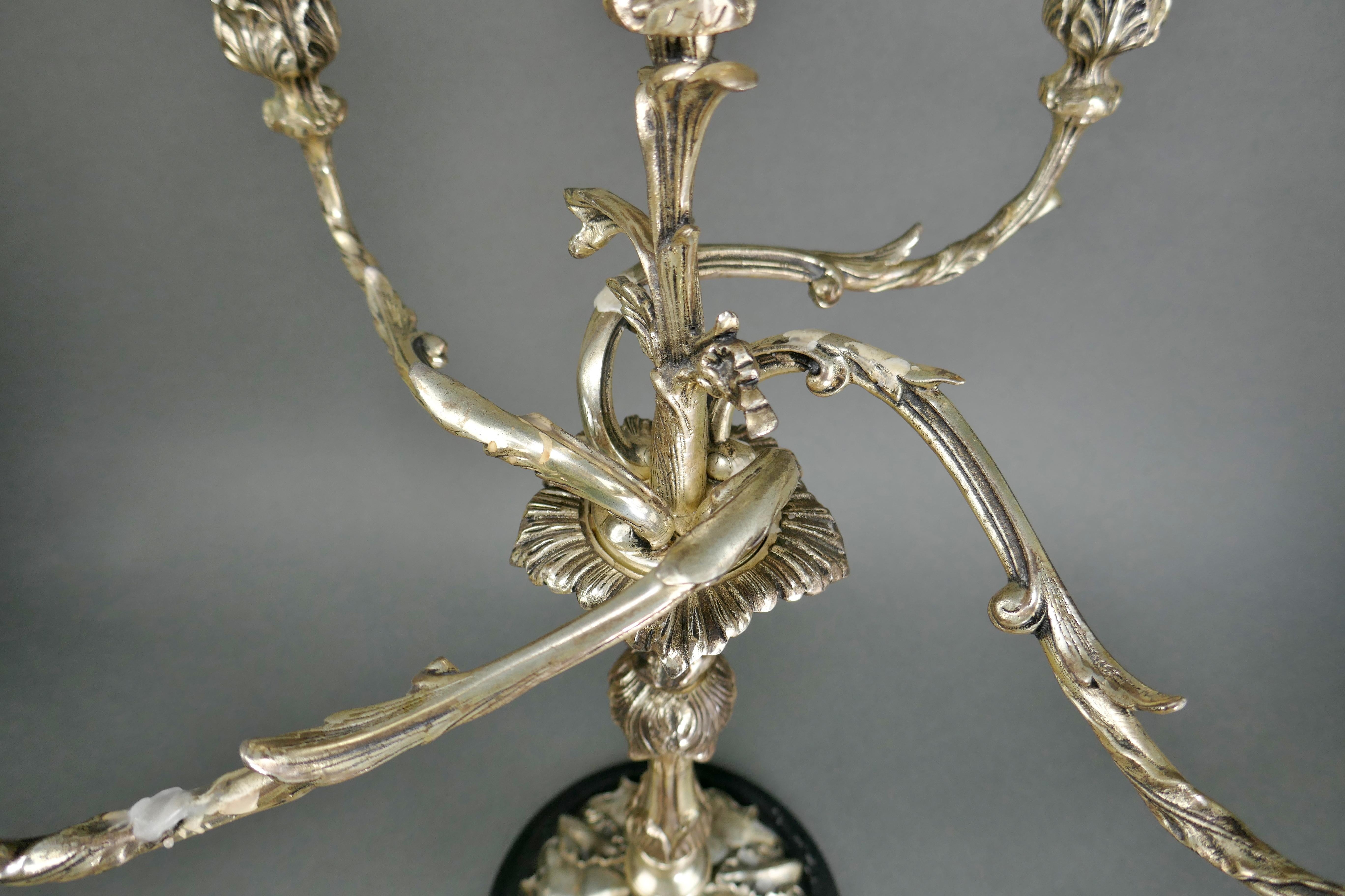 Rococo Revival 20th Century Rococo Silver Plate Five Arm Table Centerpiece Candelabra