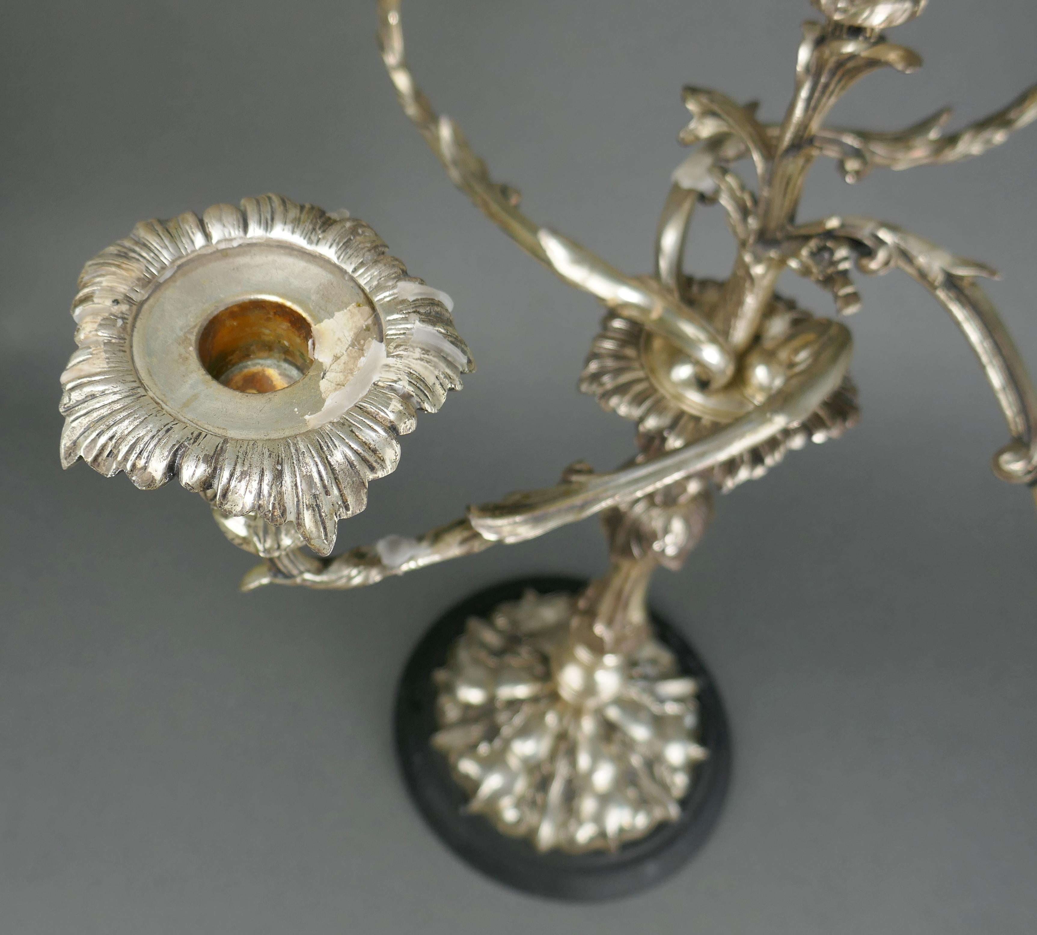 American 20th Century Rococo Silver Plate Five Arm Table Centerpiece Candelabra