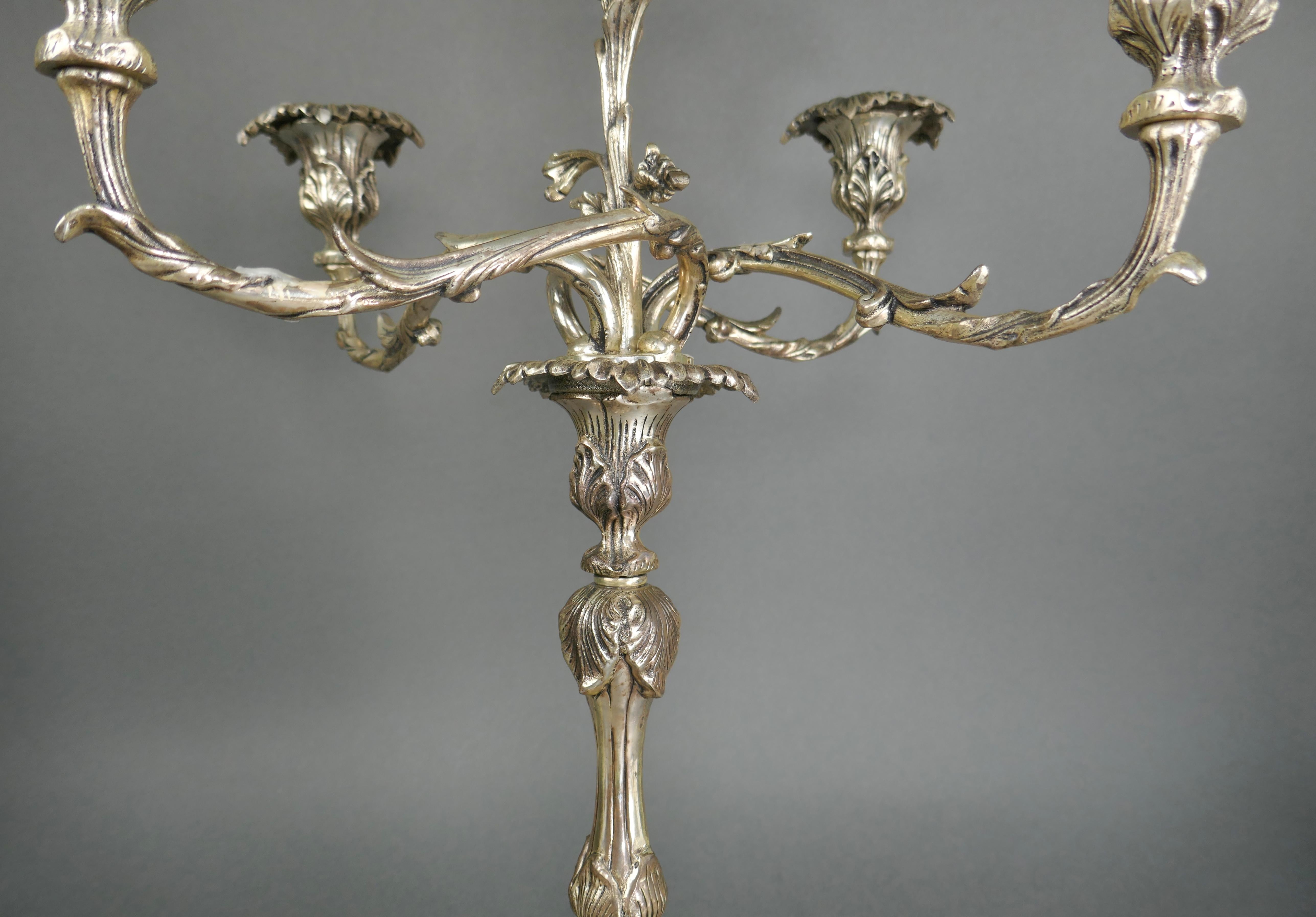20th Century Rococo Silver Plate Five Arm Table Centerpiece Candelabra In Good Condition In San Juan Capistrano, CA