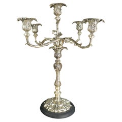 20th Century Rococo Silver Plate Five Arm Table Centerpiece Candelabra