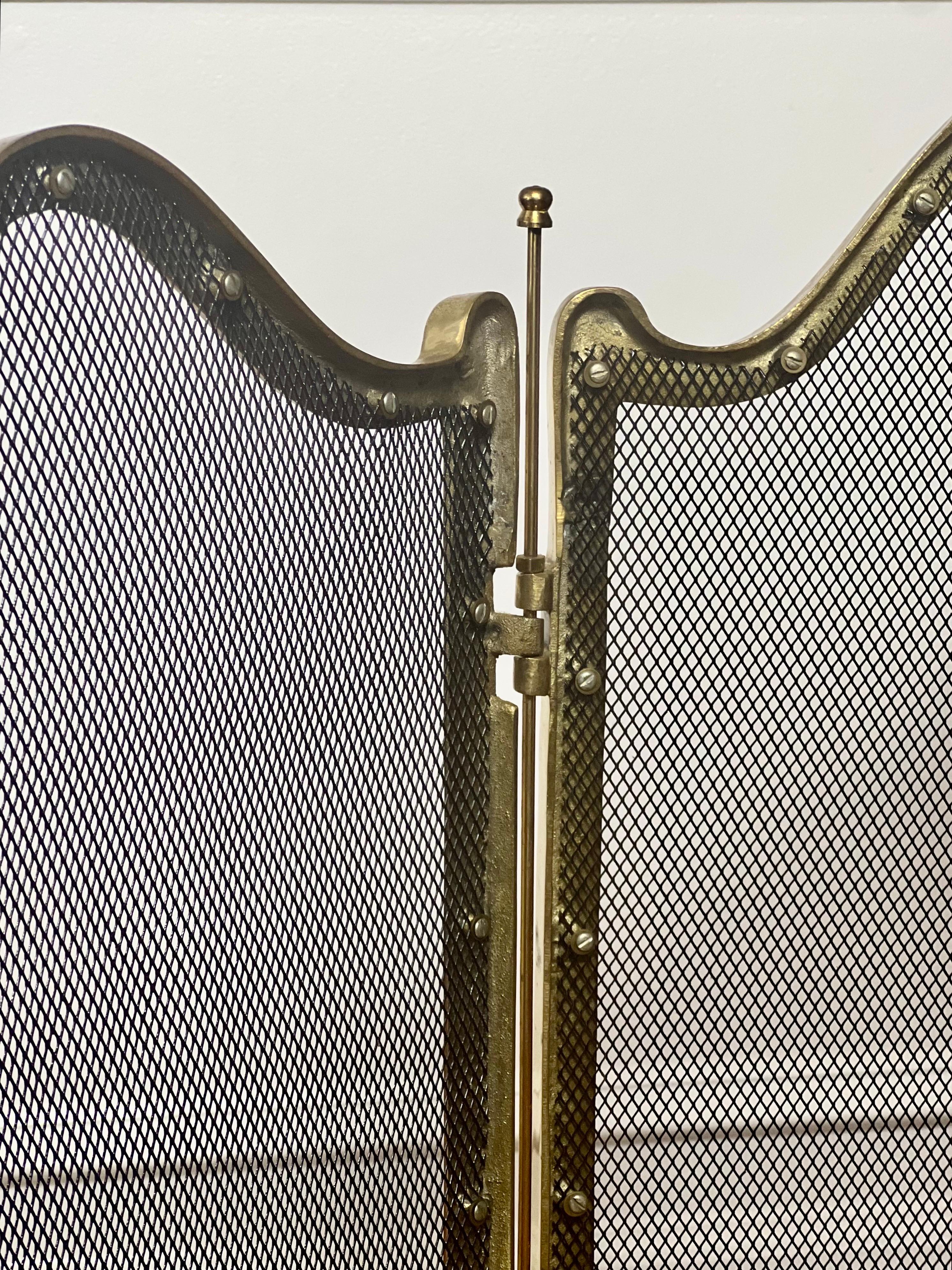20th Century Rococo Style Brass Trifold Fireplace Screen For Sale 6