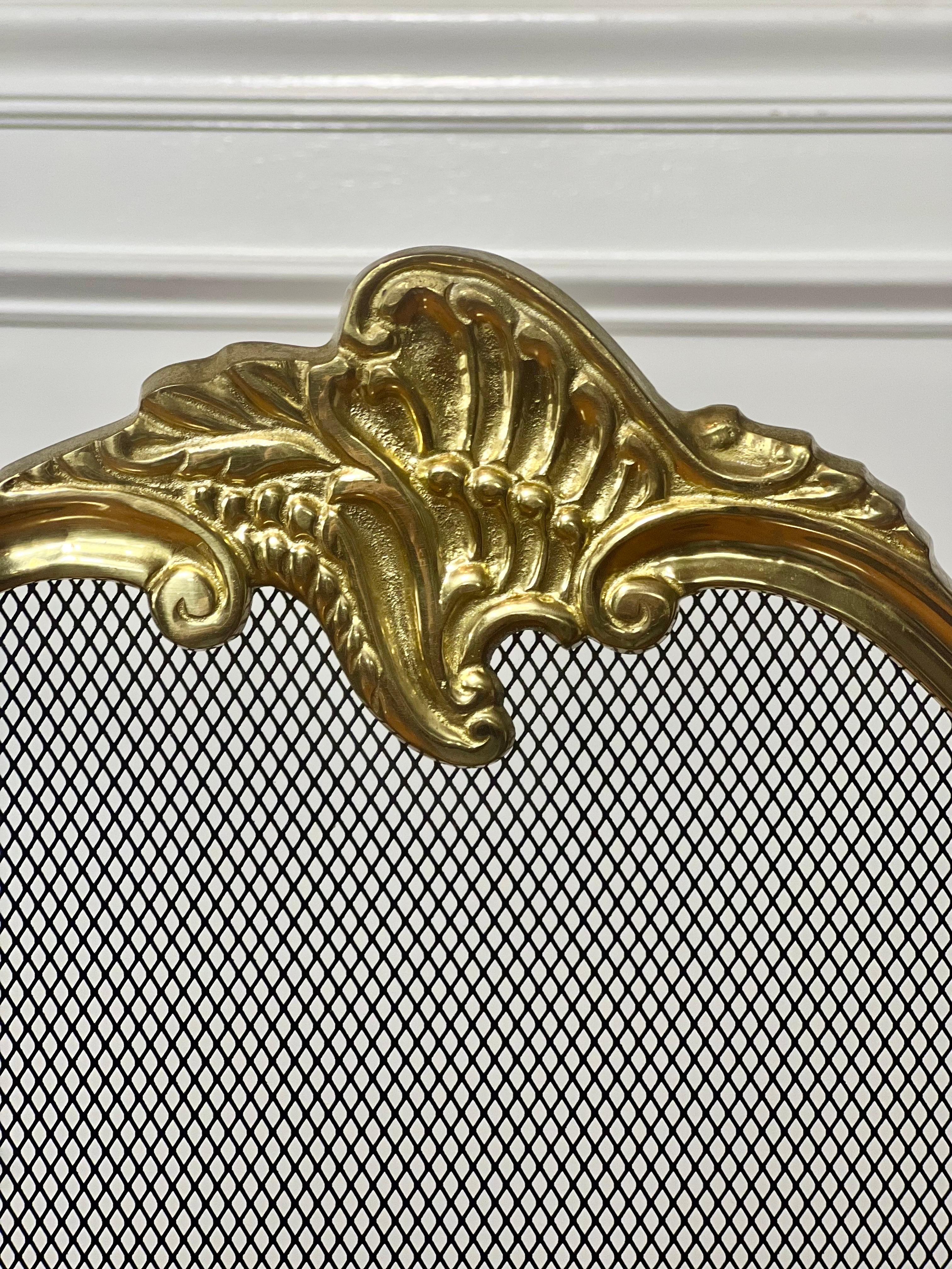 20th Century Rococo Style Brass Trifold Fireplace Screen For Sale 2