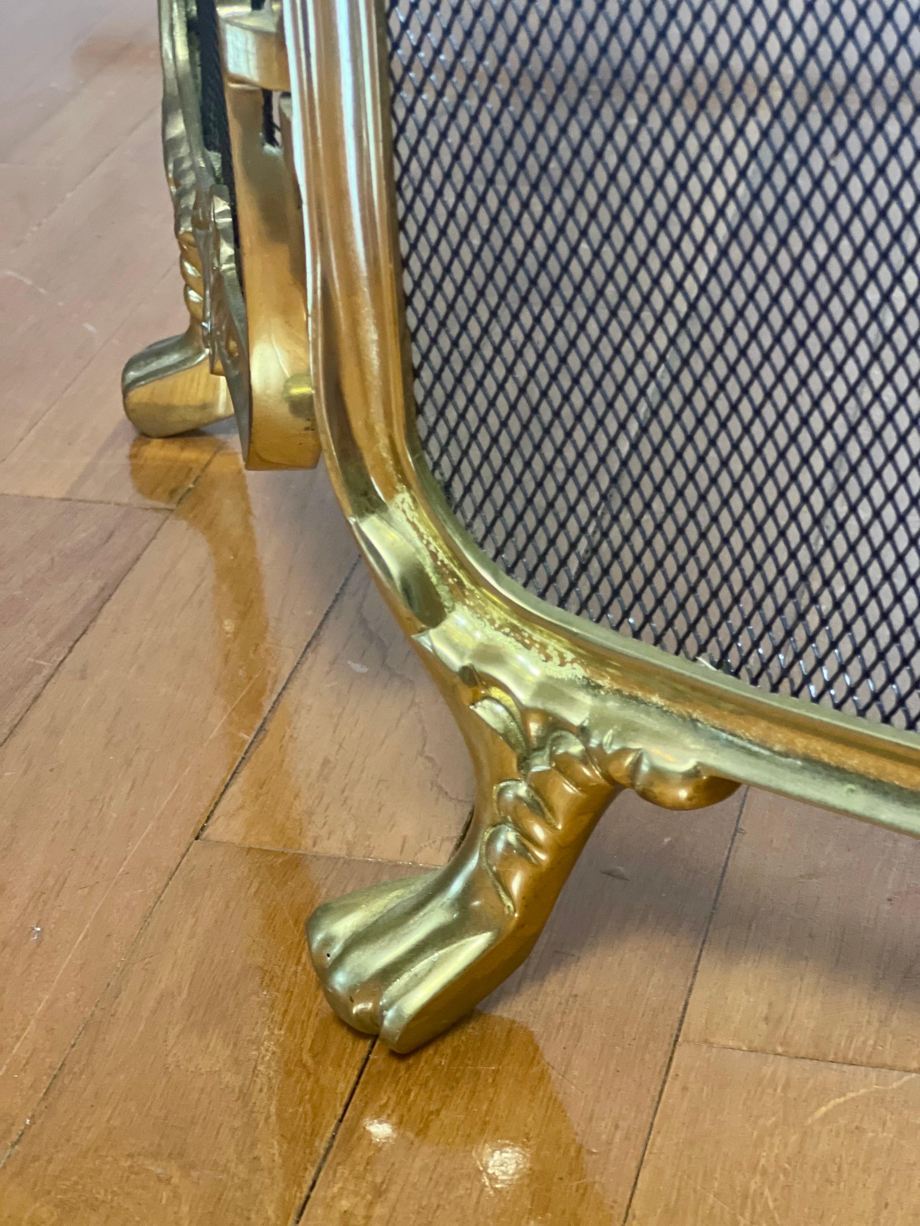 20th Century Rococo Style Brass Trifold Fireplace Screen For Sale 3