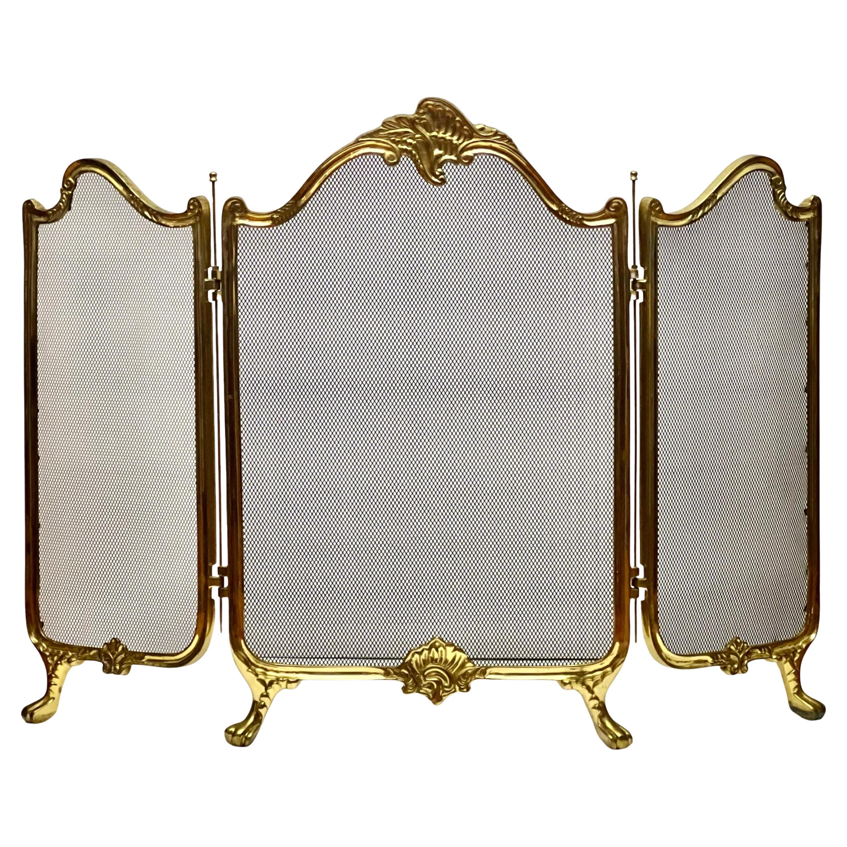 Écran de cheminée tripode en laiton du 20e siècle de style rococo