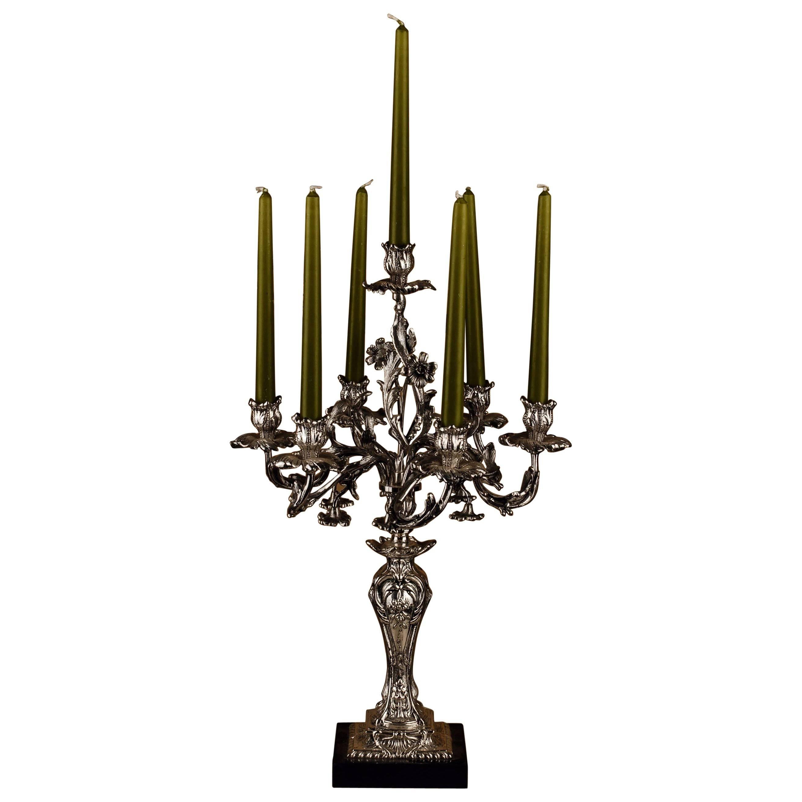 20th Century Rococo Style Silvered Candelabra