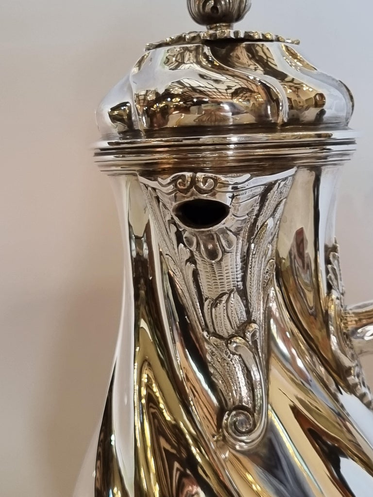 Hand-Crafted 20th Century Rococo Style Sterling Silver Chocolate/Coffee Pot , Italy, 1989 For Sale