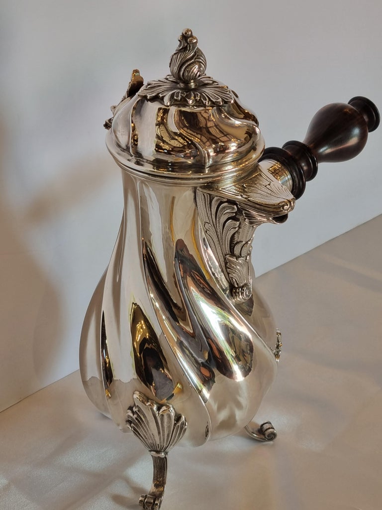 Late 20th Century 20th Century Rococo Style Sterling Silver Chocolate/Coffee Pot , Italy, 1989 For Sale