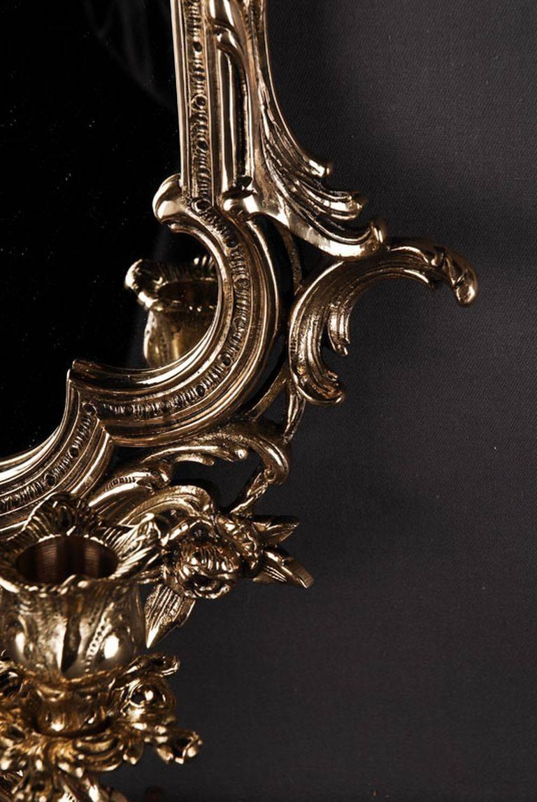 Silver 20th Century Rococo Style Wall Mirror with Candleholders