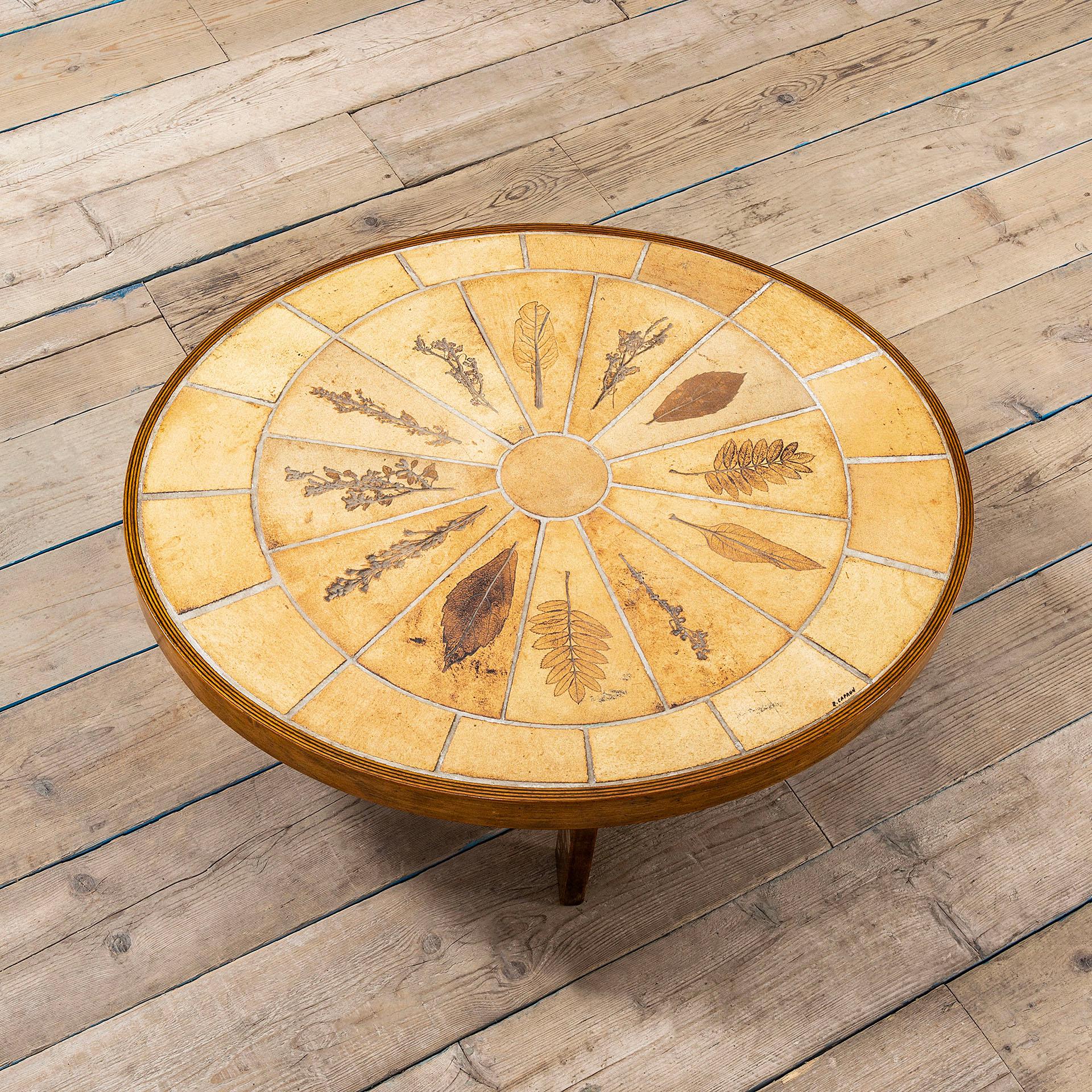 French 20th Century Roger Capron Low Table Mod. Pomone in Wood and Ceramic, 70s For Sale