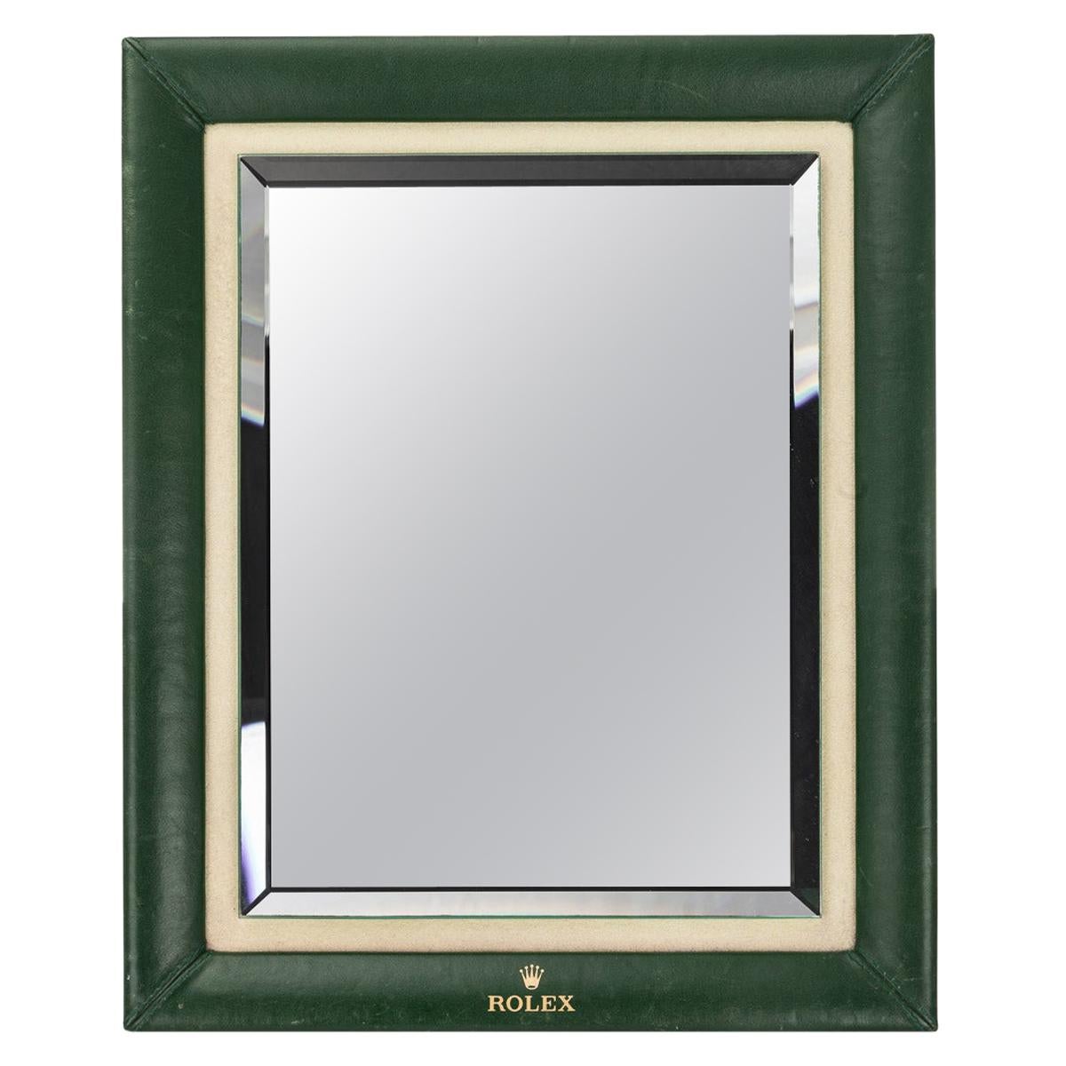 20th Century Rolex Green Leather Bound Display Mirror For Sale