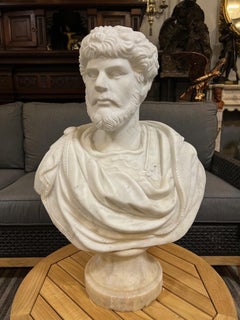 Buste romain du 20ème siècle sculpté à la main en marbre blanc de Carrare