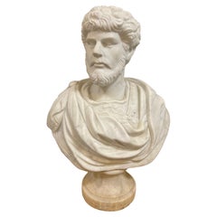 20th Century Roman Bust Hand Carved in White Carrara Marble