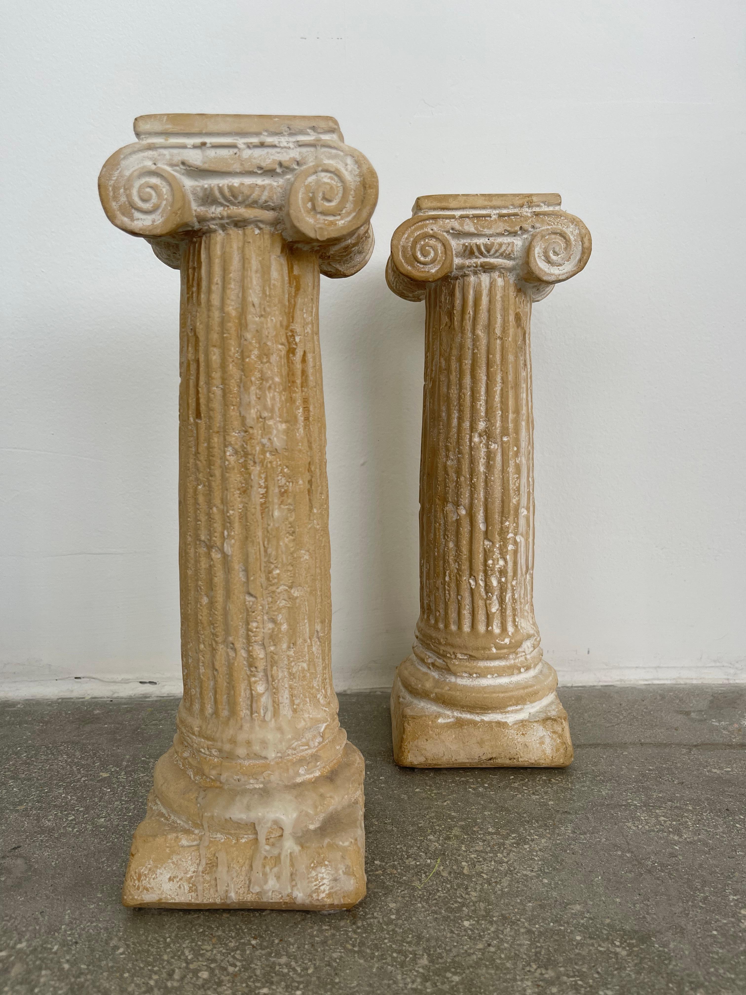 20th century Roman column candlestick Holders made out of plaster. Perfect statement pieces for display as is or with candlesticks mounted in them.

Dimensions:
4