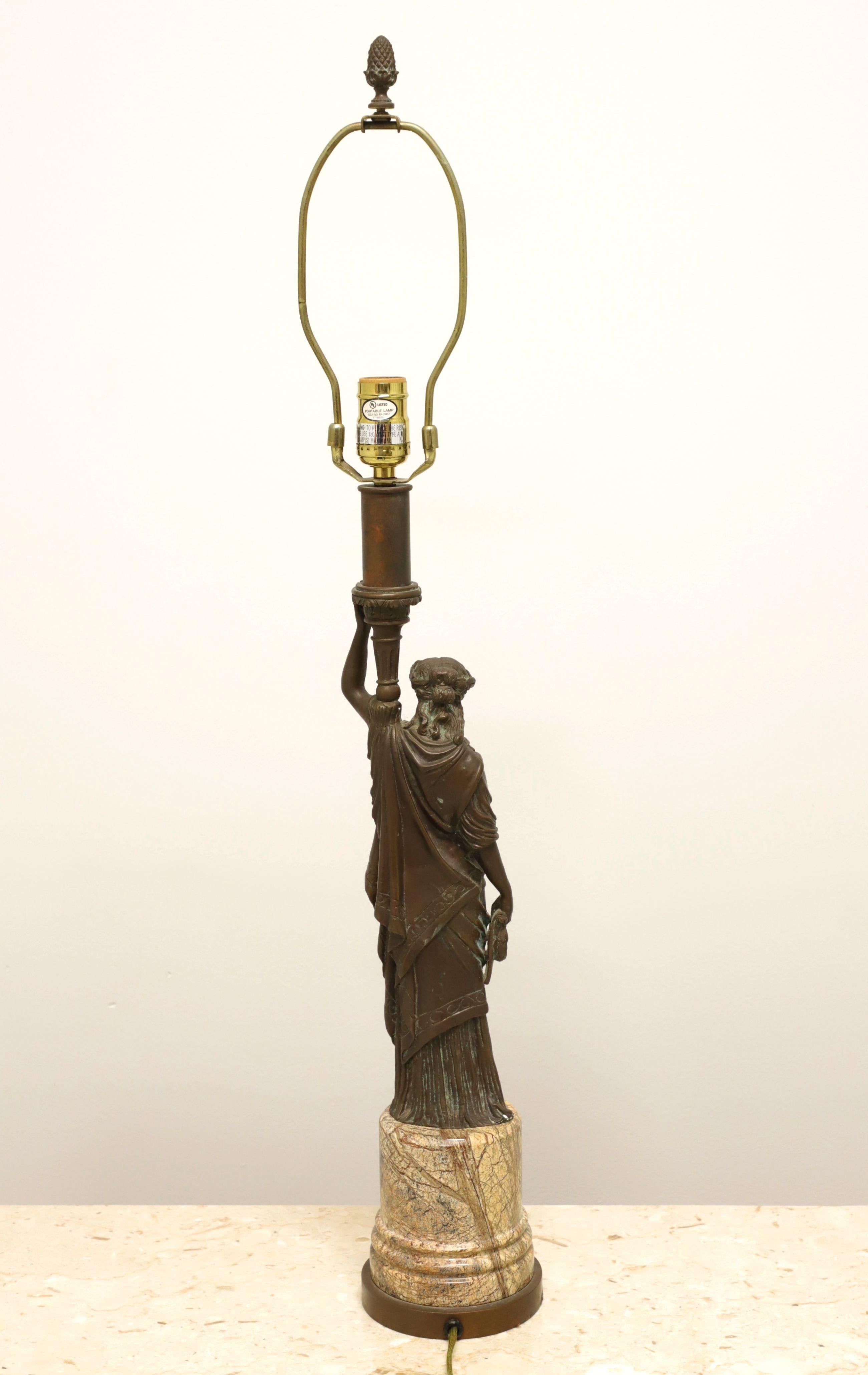 Classical Roman 20th Century Romanesque Bronze & Marble Statue Table Lamp