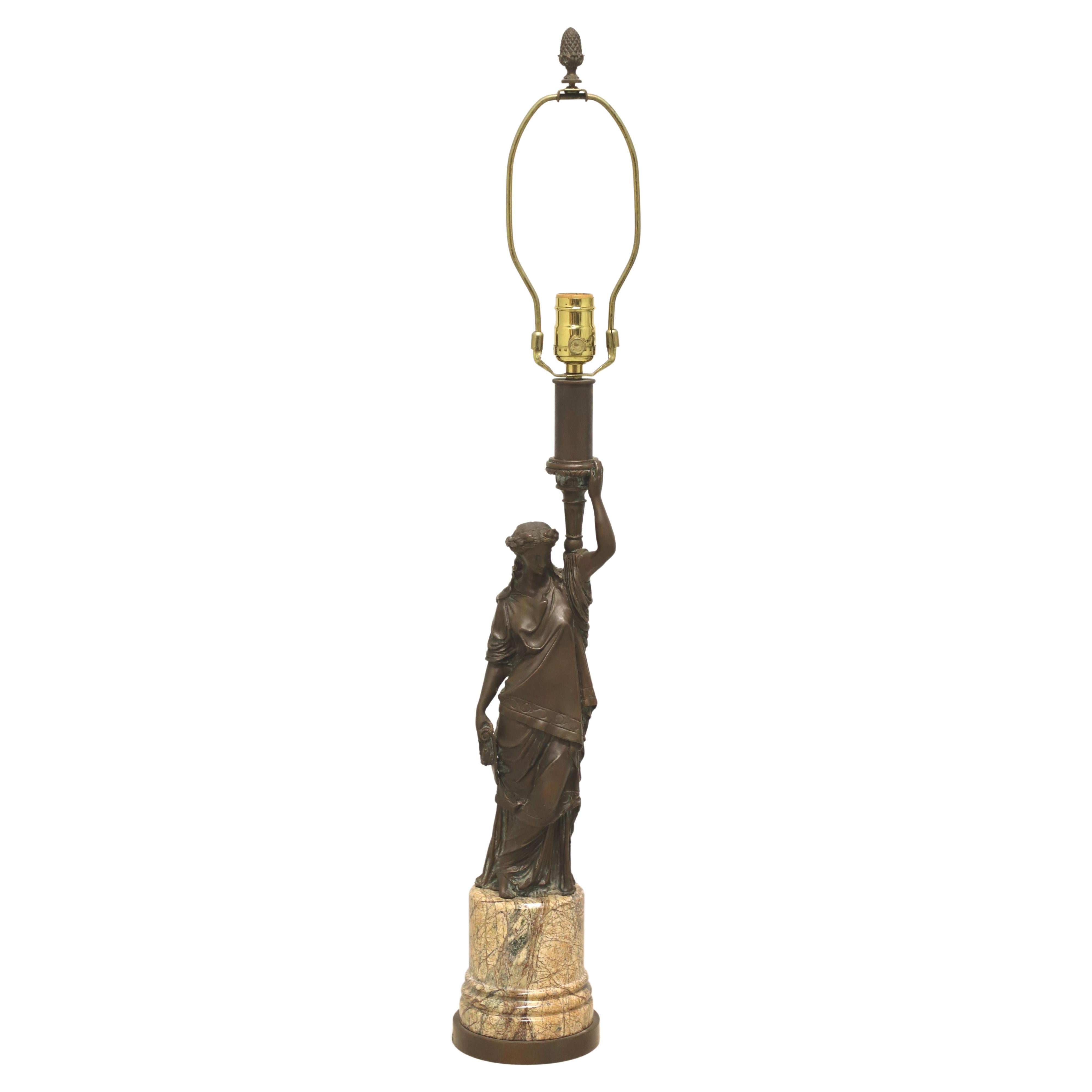 20th Century Romanesque Bronze & Marble Statue Table Lamp