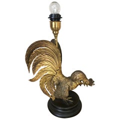Vintage 20th Century Rooster Maison Charles Style Gilted Bronze Lamp, 1950s