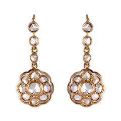 Antique 20th Century Rose-Cut Diamonds 18 Karat Rose Gold Dangle Earrings