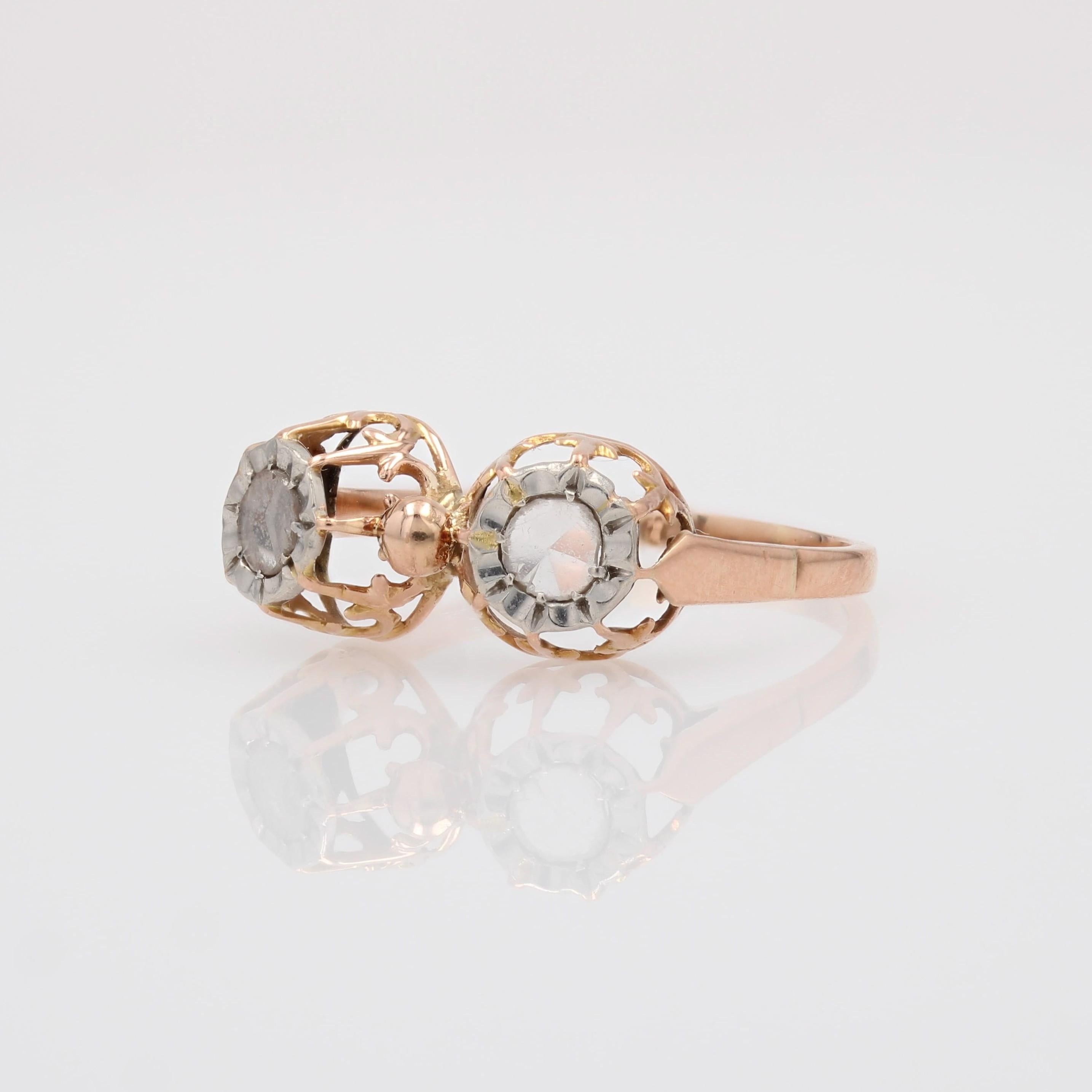 Taille rose Bague duo en or rose 18 carats avec diamants taillés en rose du 20e siècle en vente