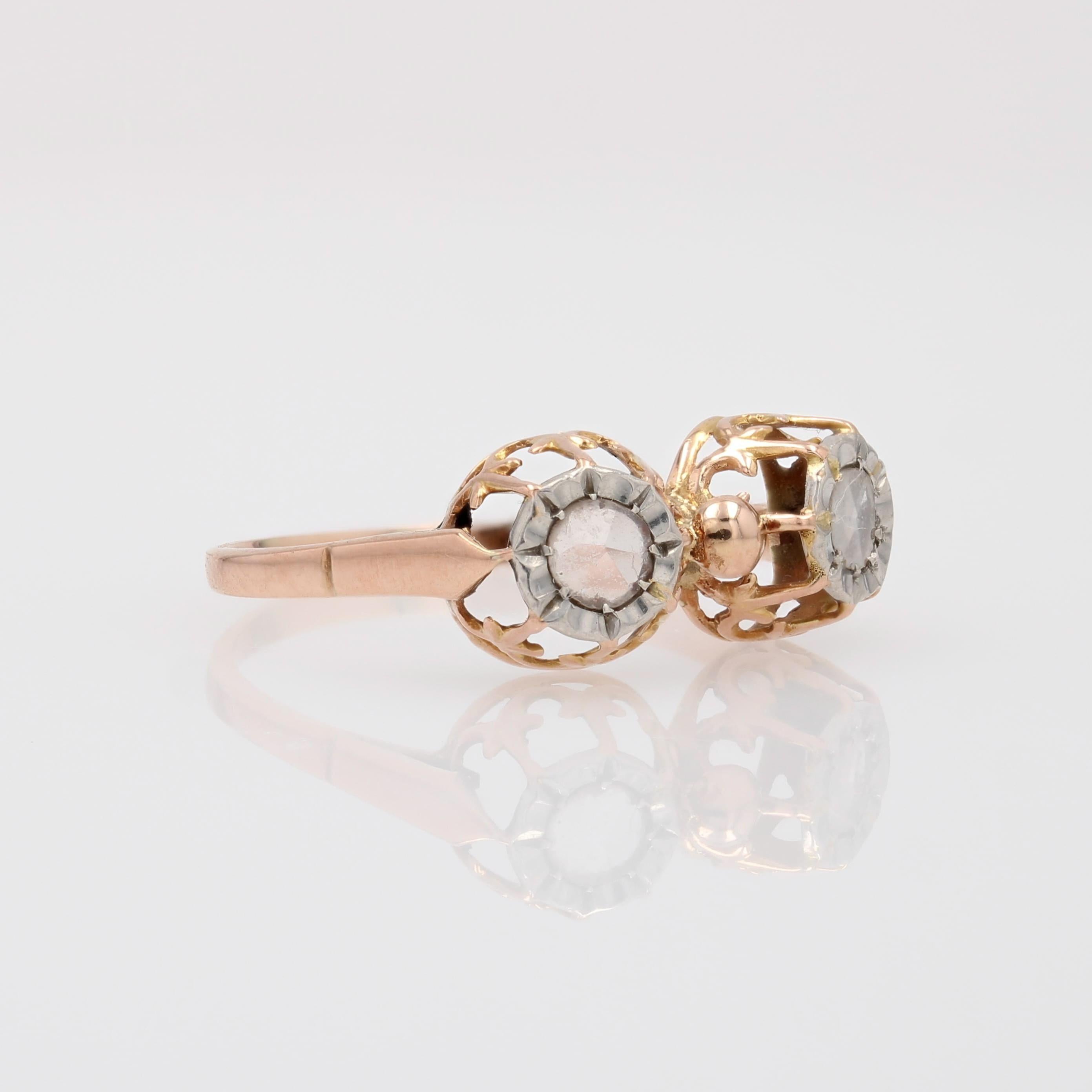 Bague duo en or rose 18 carats avec diamants taillés en rose du 20e siècle Bon état - En vente à Poitiers, FR