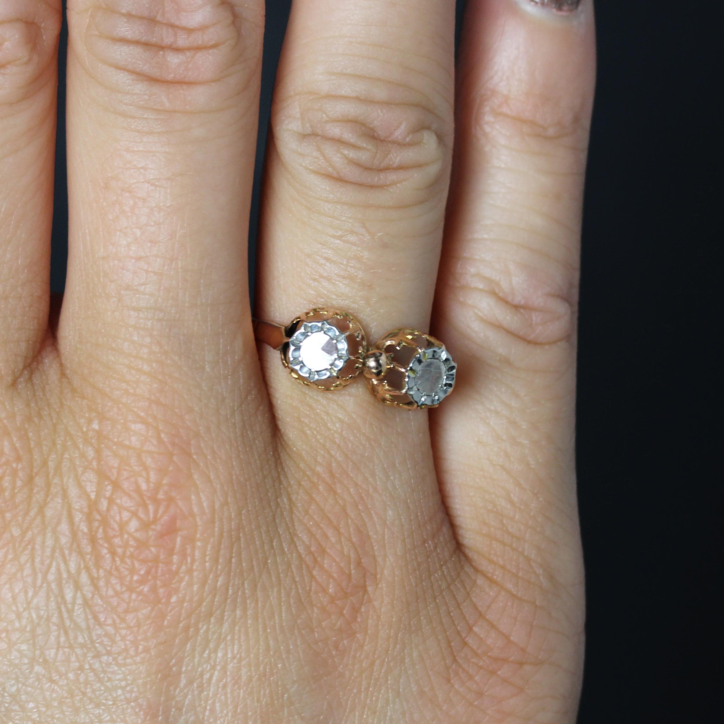 Bague duo en or rose 18 carats avec diamants taillés en rose du 20e siècle Pour femmes en vente