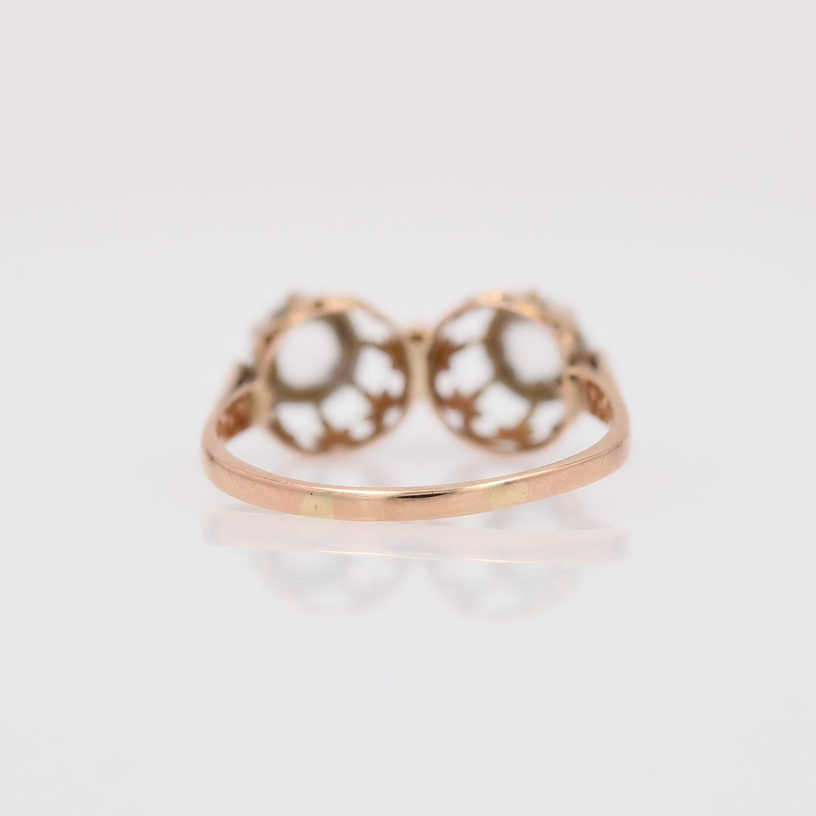 Bague duo en or rose 18 carats avec diamants taillés en rose du 20e siècle en vente 1
