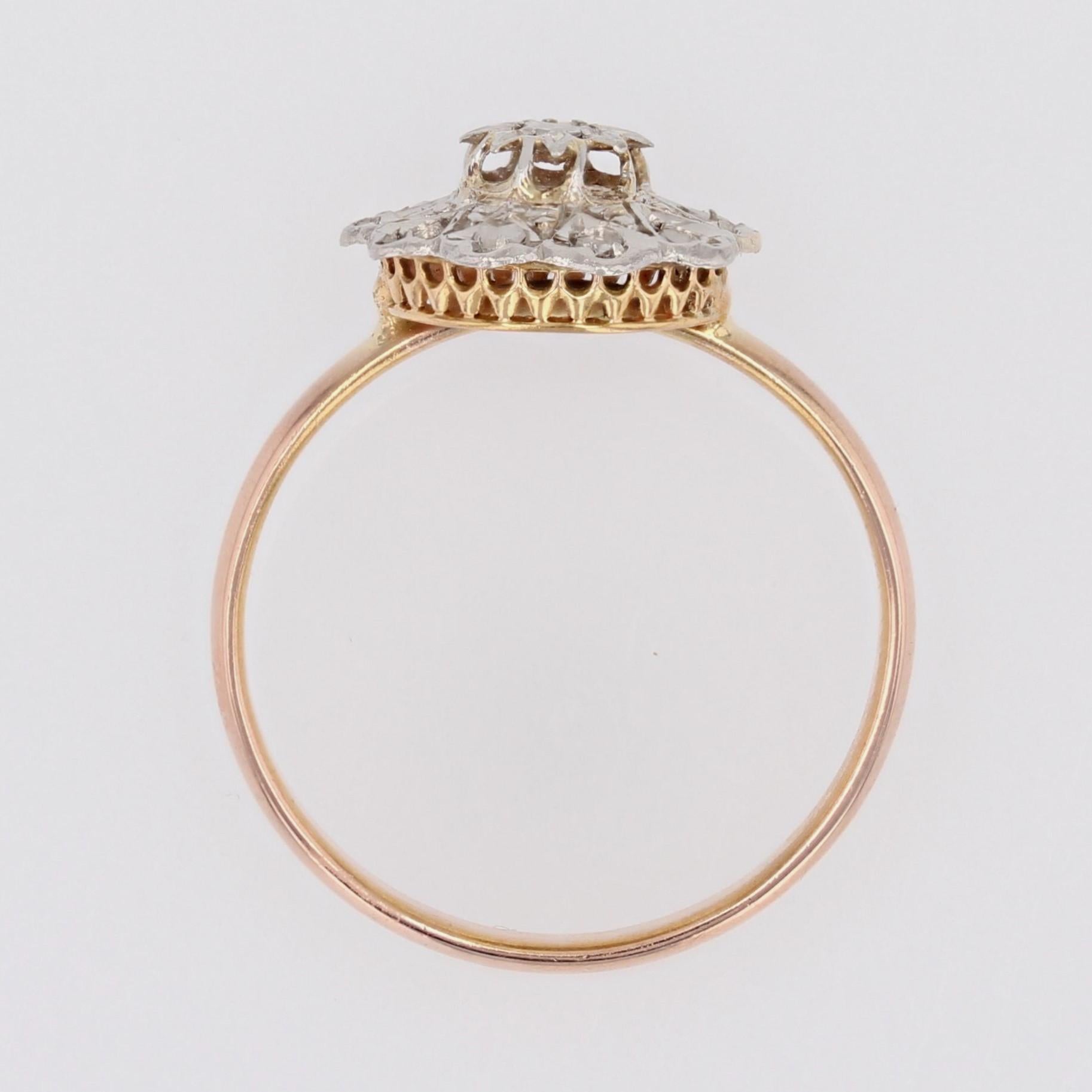 20th Century Rose- Cut Diamonds 18 Karat Rose White Gold Flower Ring For Sale 5
