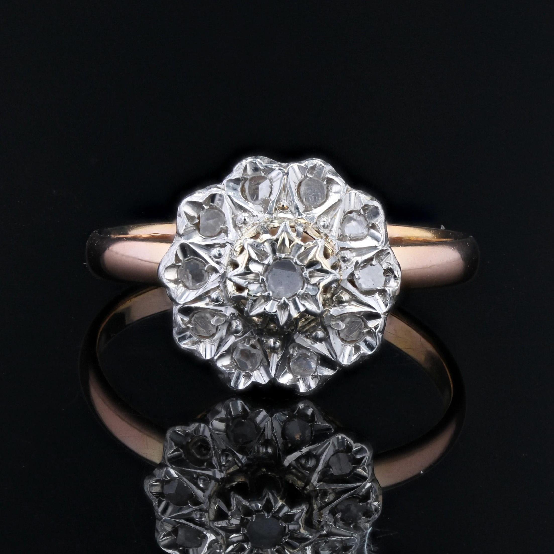 Belle Époque 20th Century Rose- Cut Diamonds 18 Karat Rose White Gold Flower Ring For Sale