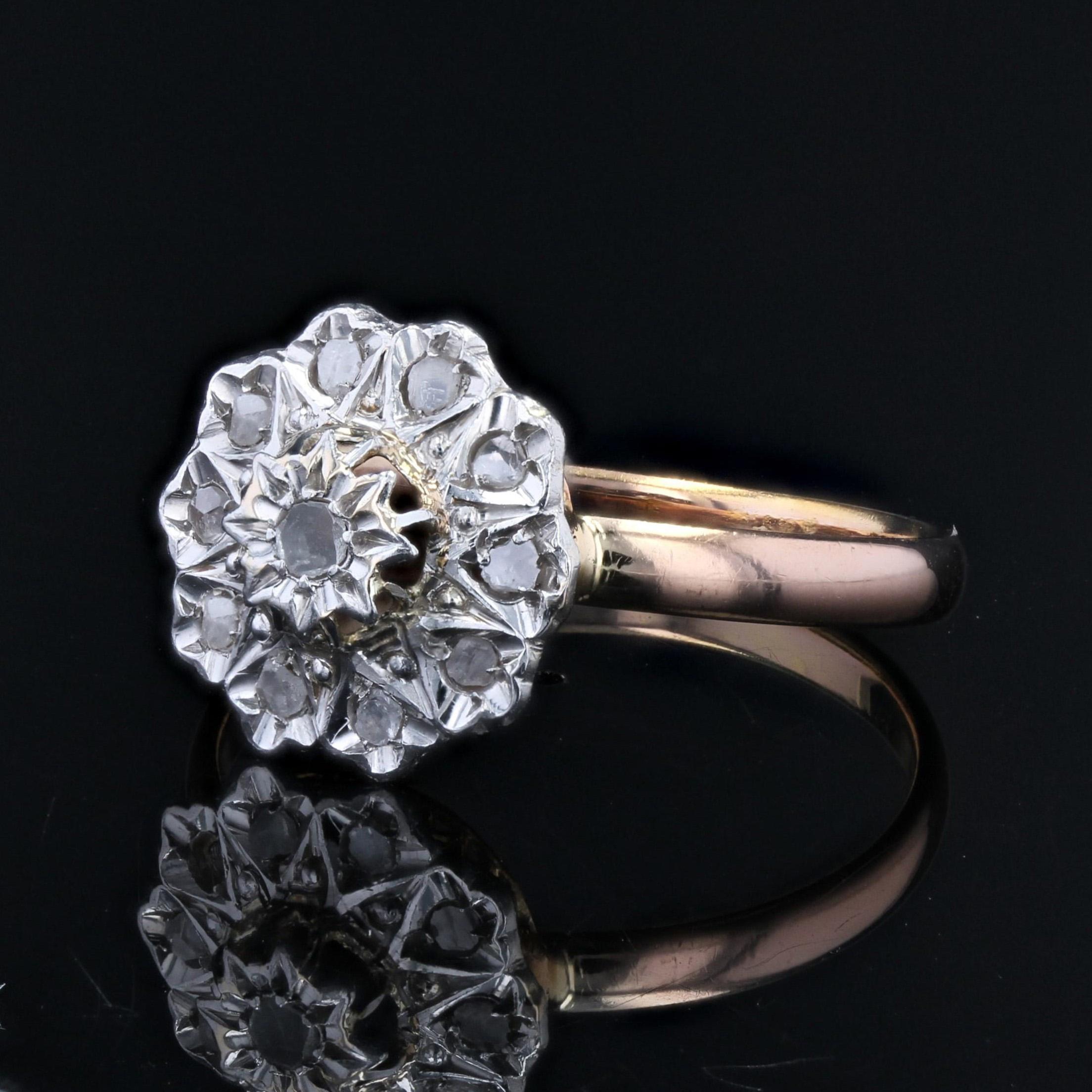 20th Century Rose- Cut Diamonds 18 Karat Rose White Gold Flower Ring In Good Condition For Sale In Poitiers, FR