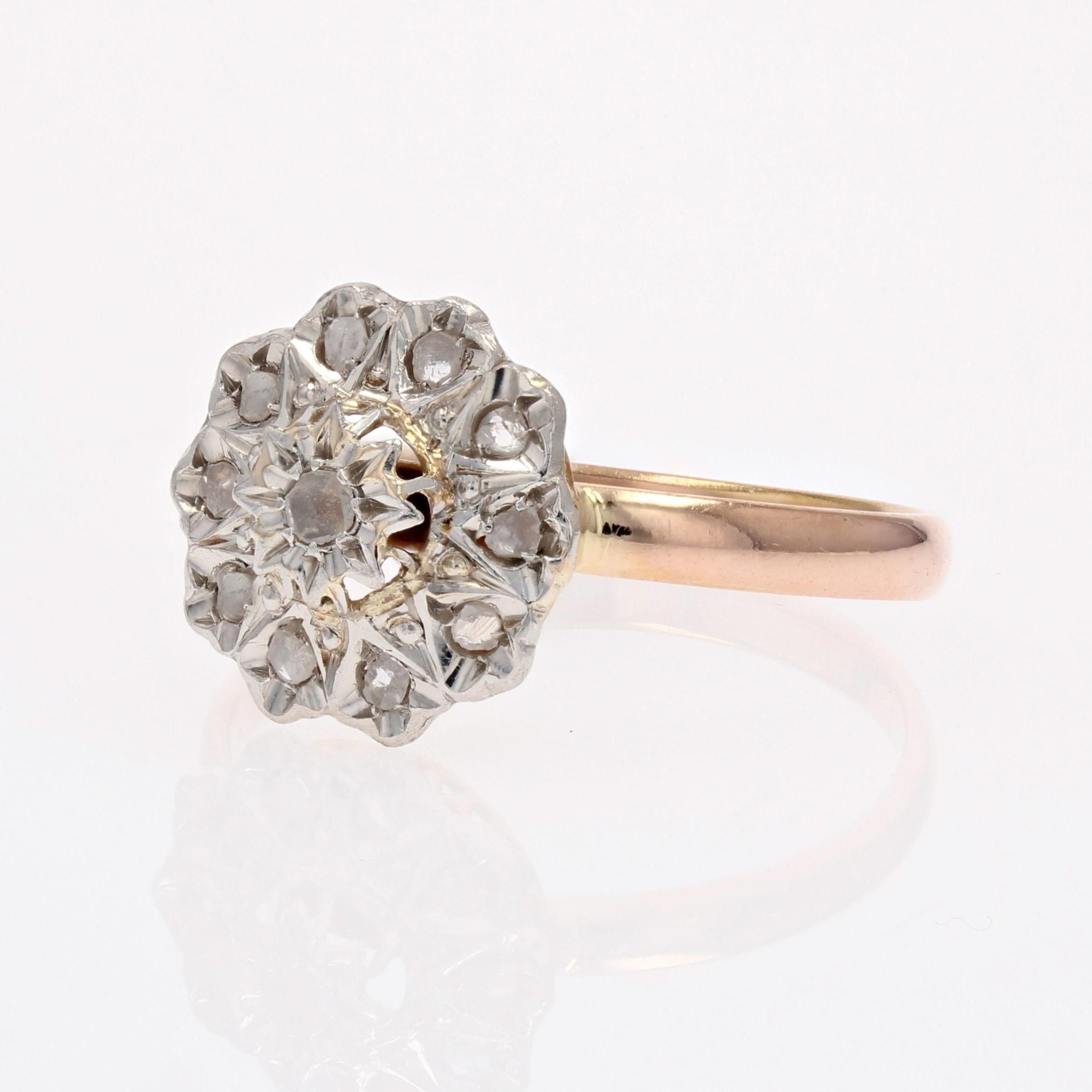 20. Jahrhundert Rosenschliff-Diamanten 18 Karat Rose Weißgold Blumenring im Angebot 1